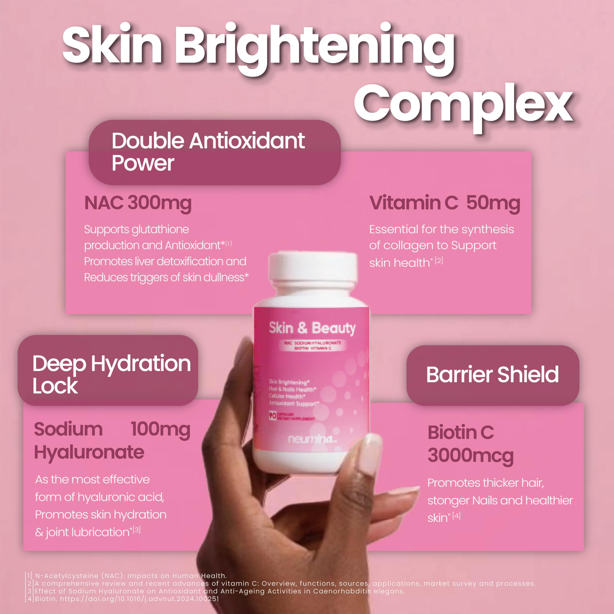 Women's Skin & Beauty Complex | Skin Brightening, Hair, Skin & Nails Health, Cellular Health, Antioxidant Support | Vegan, Non-GMO, Made in USA, 90 Servings
