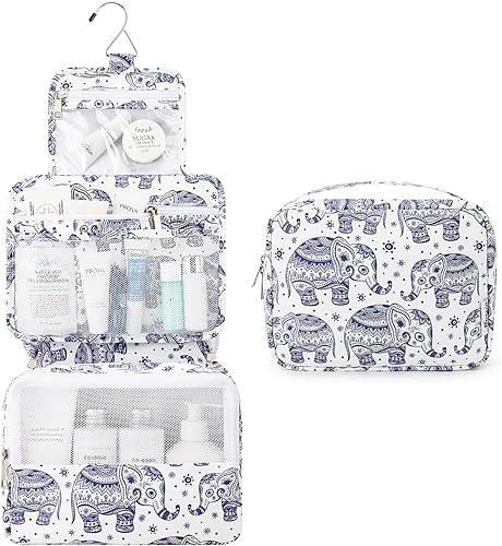 Miniatura 58 de Mossio Neceser colgante con gancho resistente, organizador de viaje grande portátil para maquillaje cosmético para hombres y mujeres Beige,Pájaro