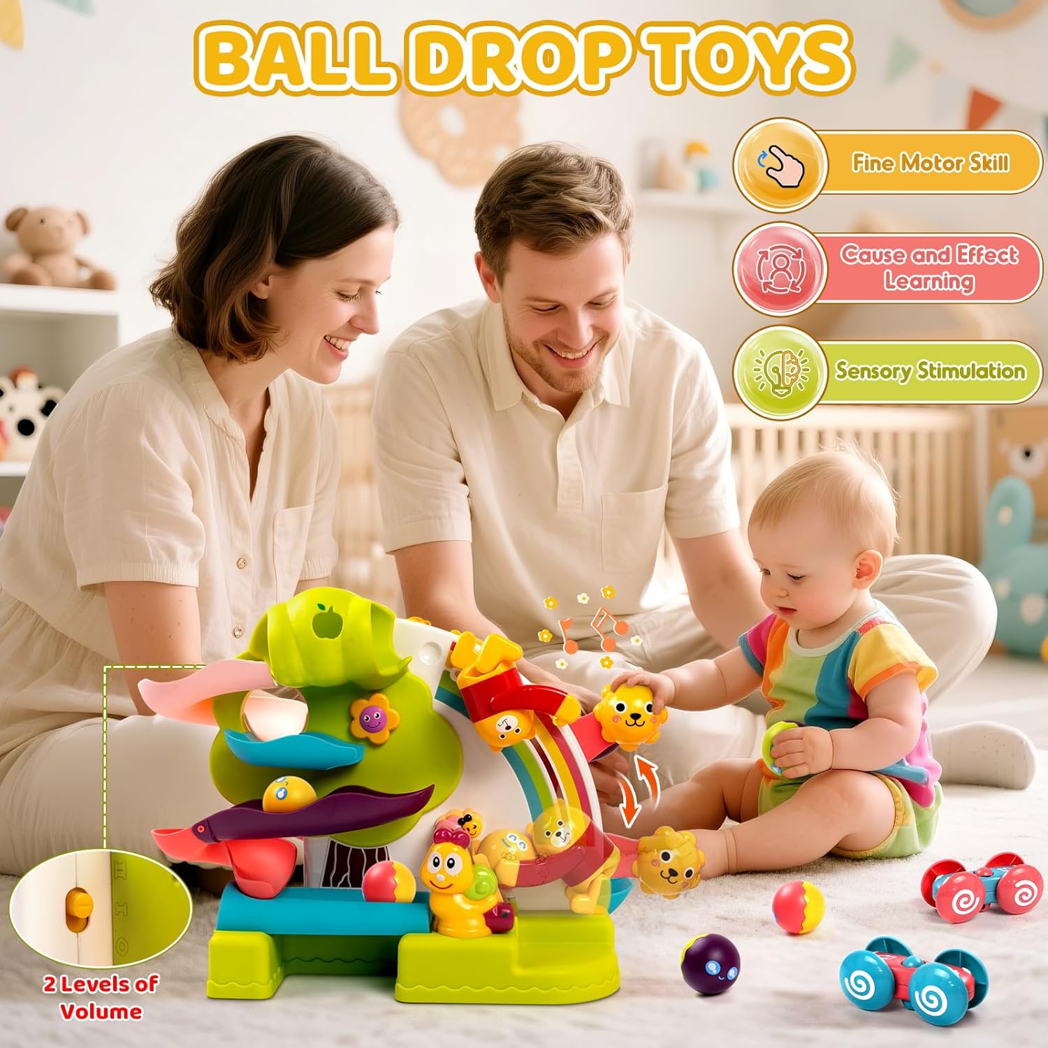 Marstone Toddler Toy for 1 Year Old Boy Gifts: 2-in-1 Ball Drop and Car Ramp Race Track, Educational Activity for 1 2 3 Year Old Boys Girls, 1st Birthday Baby Musical Toys for Cause Effect Learning