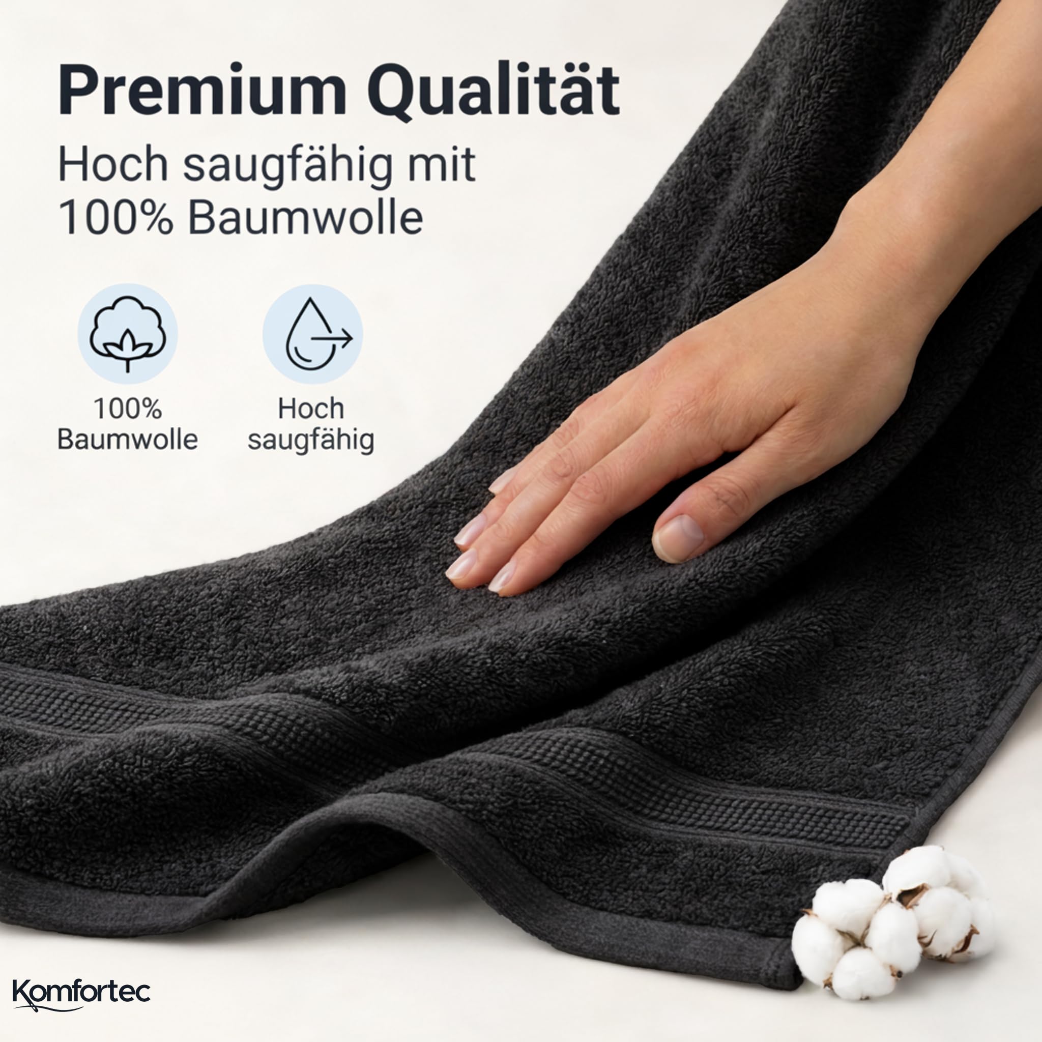 Komfortec 8er Handtücher Set, 4 Badetücher 70x140 cm & 4 Handtücher 50x100 cm, 100% Baumwolle Frottee, Flauschig und Saugstark,Schwarz/Aurorarot