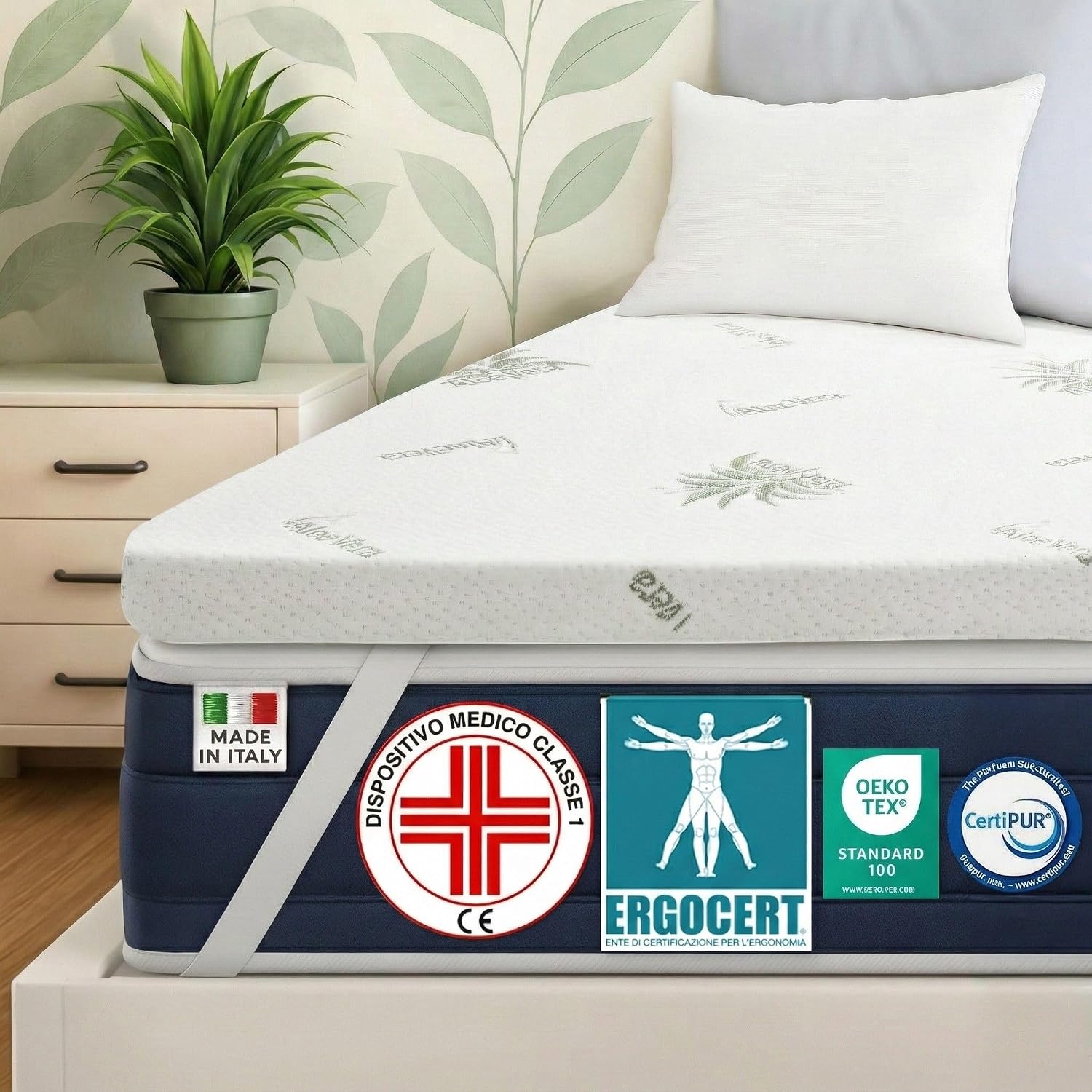 DOLCI SOGNI - Topper Matrimoniale Memory Foam 160x200 H.5 cm - Correttore Materasso Morbido - Topper in Memory per Materasso Matrimoniale 160x200 Sfoderabile in Aloe Vera - Made in Italy