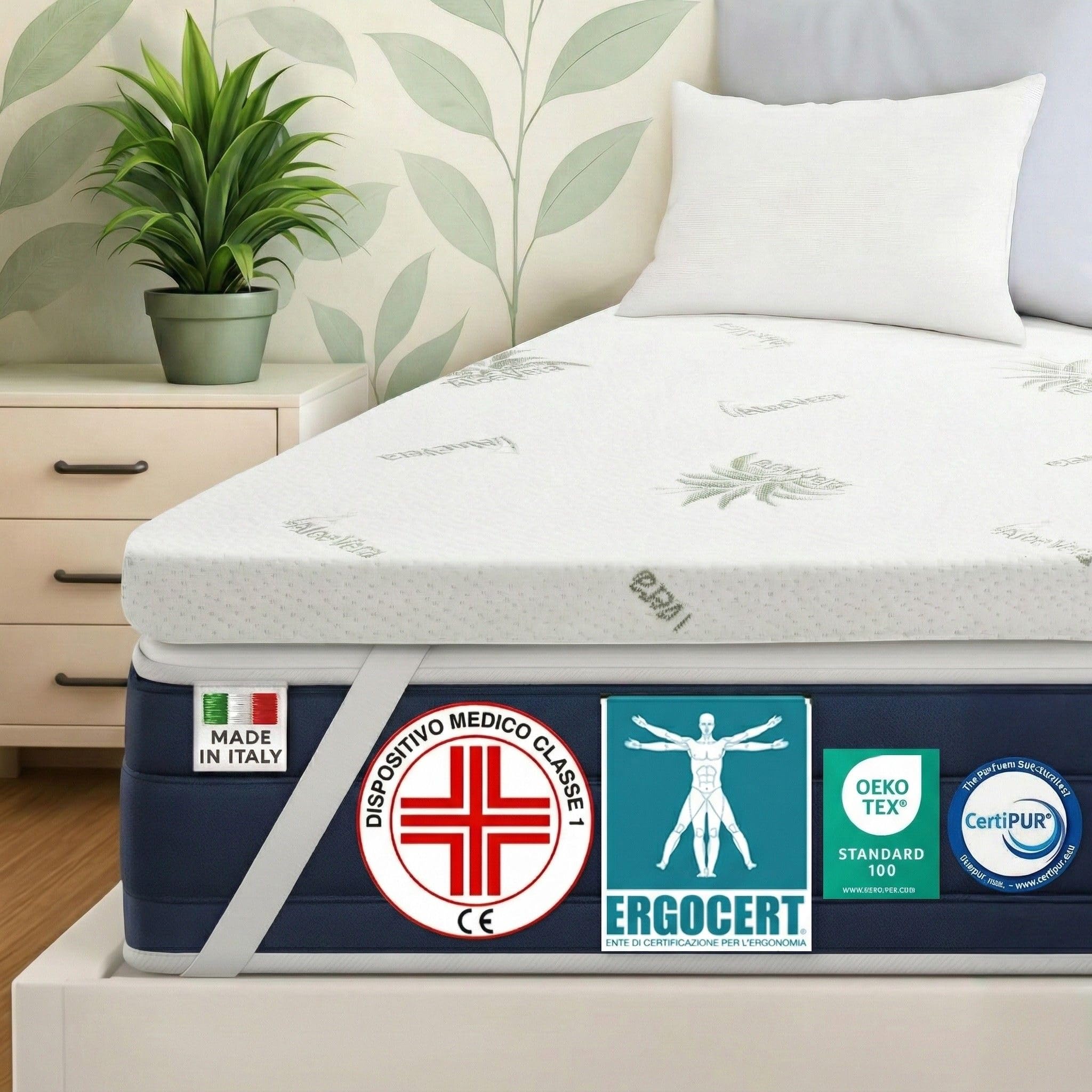 DOLCI SOGNI - Topper Memory Foam 160x190 Alto 5 cm - Correttore Materasso - Topper in Memory per Materasso Matrimoniale 160x190 Sfoderabile in Aloe Vera - Made in Italy