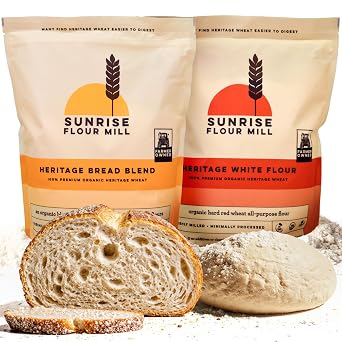 Sunrise Flour Mill Heritage Organic Bread Flour Blend & White Flour 80 Ounce Pack of 2 - Non-GMO, Kosher, Grown Without Glyphosate, Unbleached, High Protein, Superior Baking