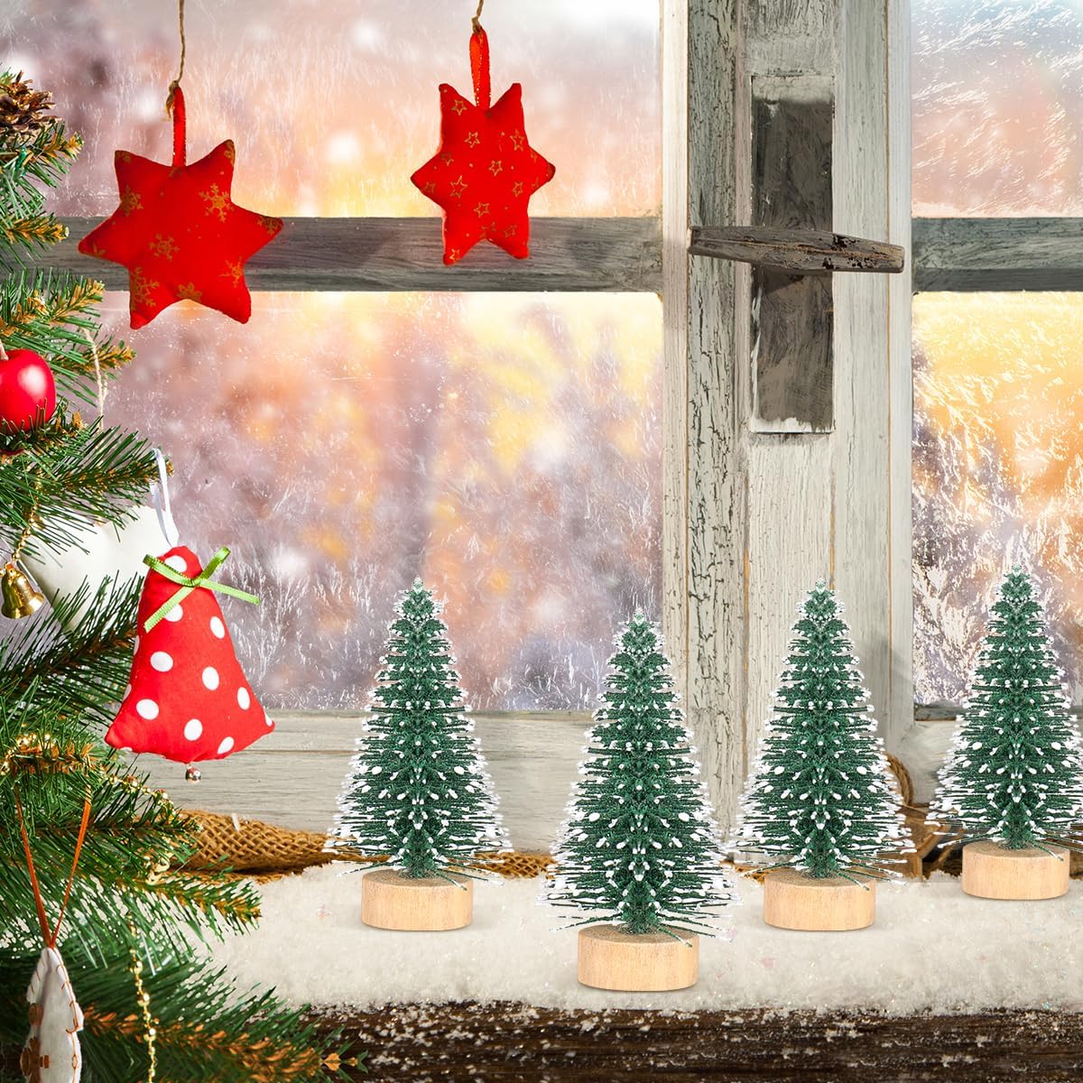 Artificial Pine Tree 10Pcs 5cm Mini Christmas Tree with Snow Covered Artificial Sisal Tree Pine Tree for Christmas Scenes Decor Home Party Bar Desktop Ornament Miniature Trees for Crafts - Image 8