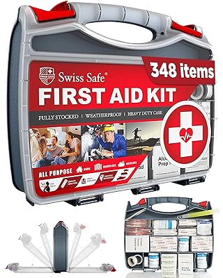 Swiss Safe 2-in-1 First Aid Kit for Car, Travel & Home, Businesses - Bonus Mini Kit for Medical Emergency Aid, Survival, Camping - FSA & HSA Eligible - 348 Pcs, Large Hardcase FAK
