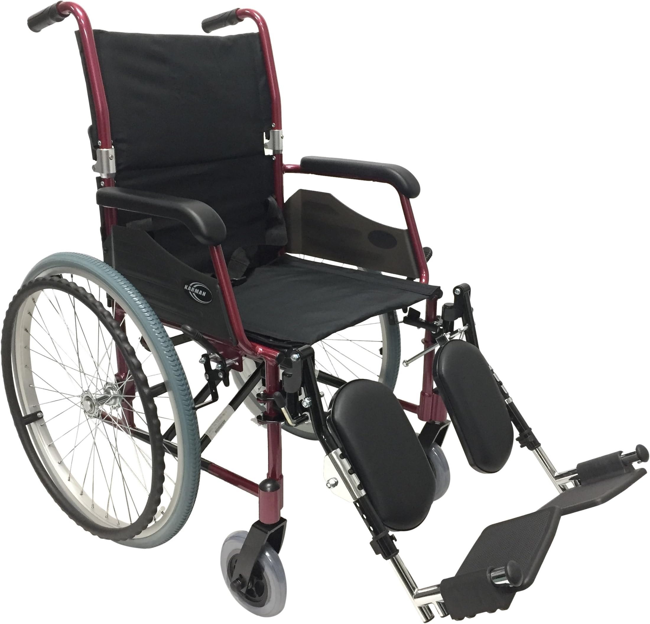 Karman 24 Pound Ultra Lightweight Wheelchair in Burgundy with Elevating Leg Rest