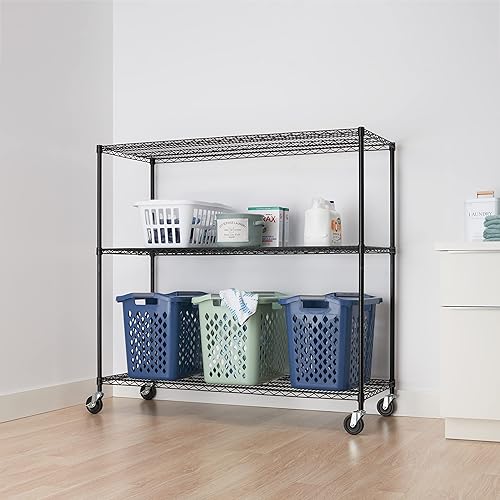 Miniatura 2 de TRINITY Basics Estantería de alambre ajustable de 3 niveles con ruedas para organización de cocina, almacenamiento de garaje, lavandería,