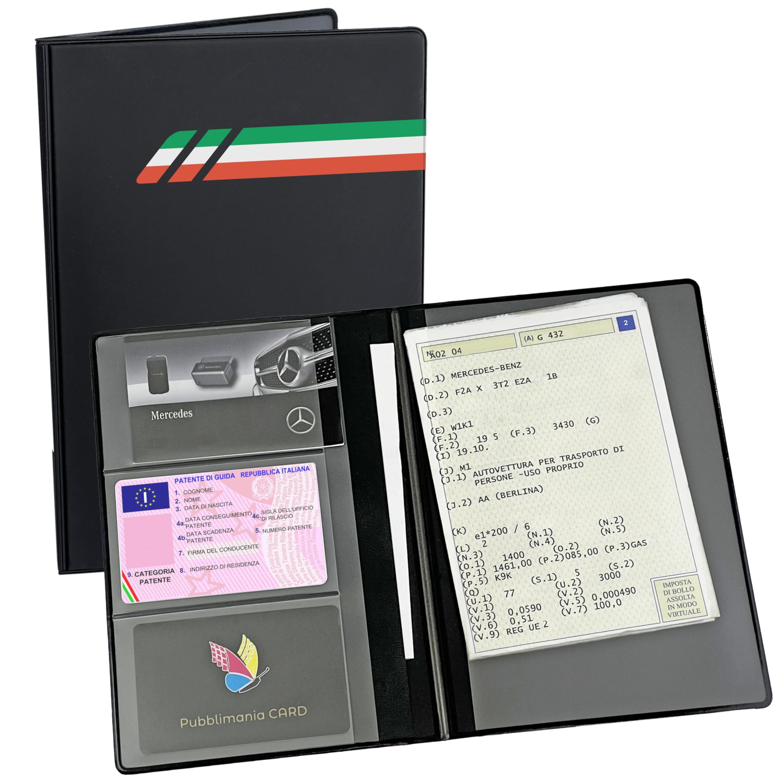 pubblimania Portadocumentos para Coche o Moto, Cierre de Dos Puertas, Fabricado en Italia, para Documentos, Tarjetas, Seguros, Sellos o Documentos de Viaje (Italia)
