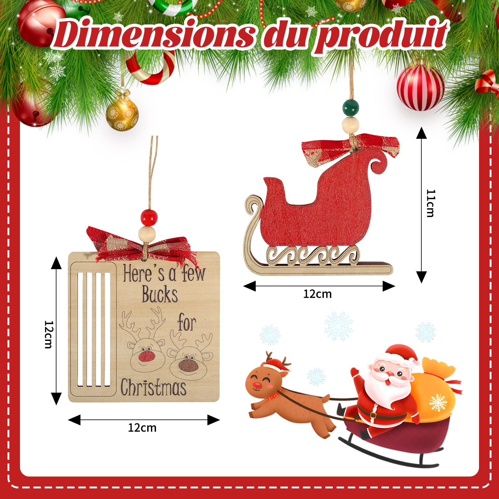 Carte De Vœux De Noël En Bois - Porte-Billets Décoratif Pour Cadeaux Argent, Idée Cadeau Créative - 5