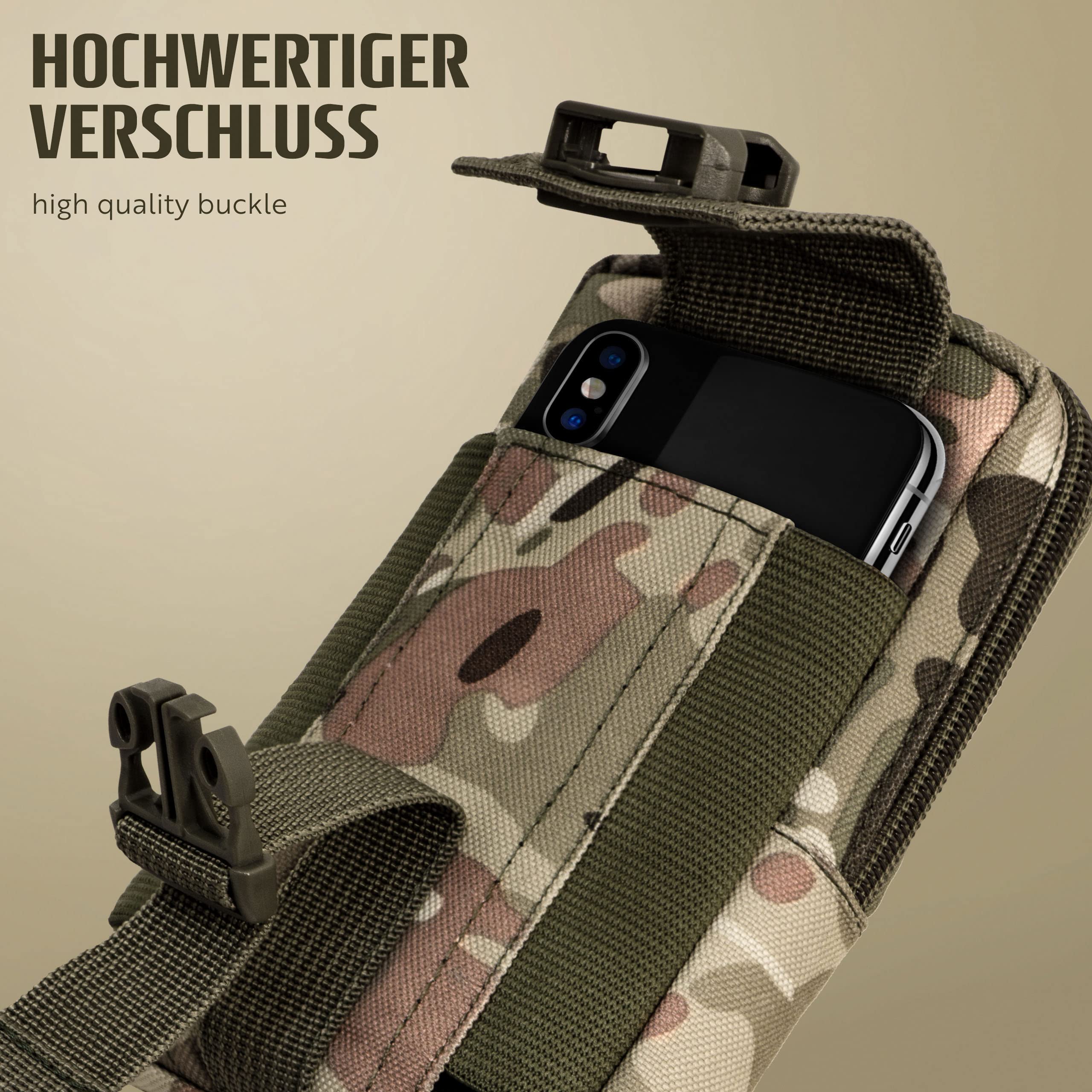 ONEFLOW - Cinturón multifunción de Nailon Oxford para Todas Las Series Samsung | Funda Universal para móvil con mosquetón – para Deportes al Aire Libre, Camuflaje Verde