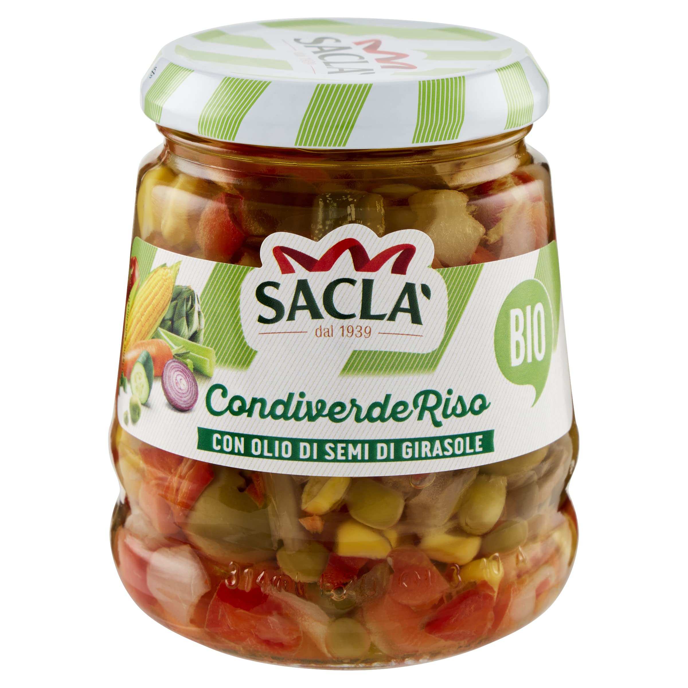 Saclà, Condiverde Riso Classico Biologico, Condimento di Mix di Verdure da Agricoltura Biologica per Insalate di Riso e altri Cereali, Vaso Vetro, 290g, Confezione da 6 pezzi