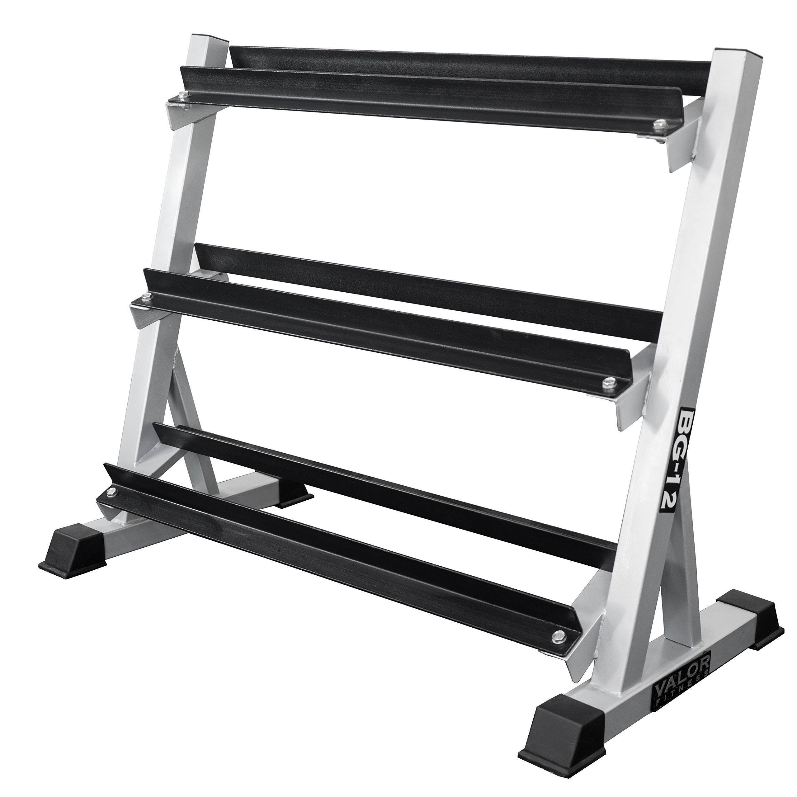 Valor Fitness 3-Tier Dumbbell Rack – Adjustable Weight Storage with 3 Shelf Options for Home Gym Organization & Equipment Storage