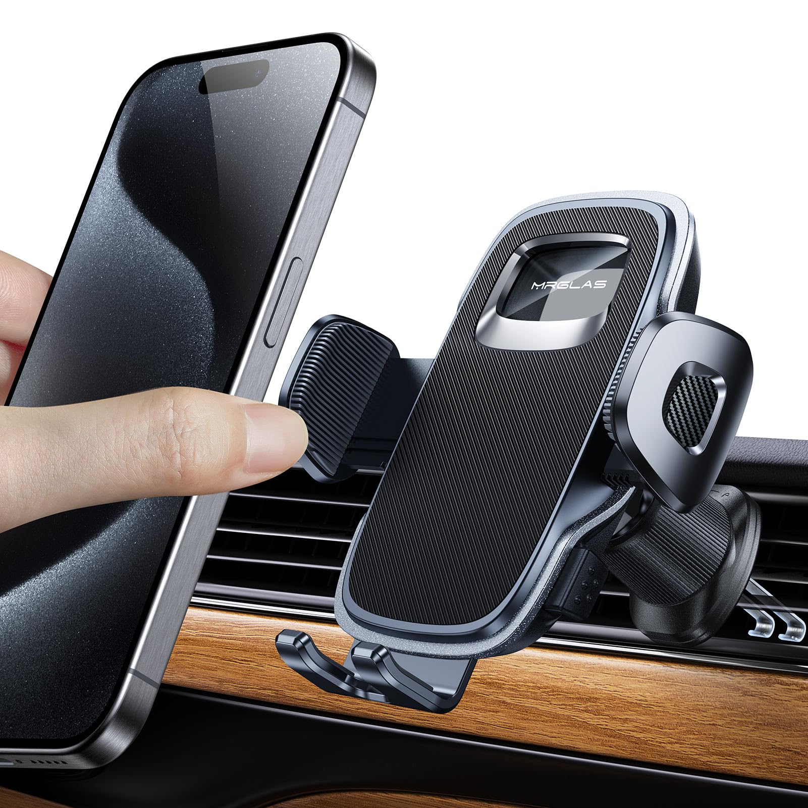 MRGLAS 2025 Upgraded Phone Holders for Your Car with New Metal Hook Clip, Handy Air Vent Cell Phone Car Mount [One Hand Operation], Universal Automobile Cradle for iPhone Android and All Smartphones