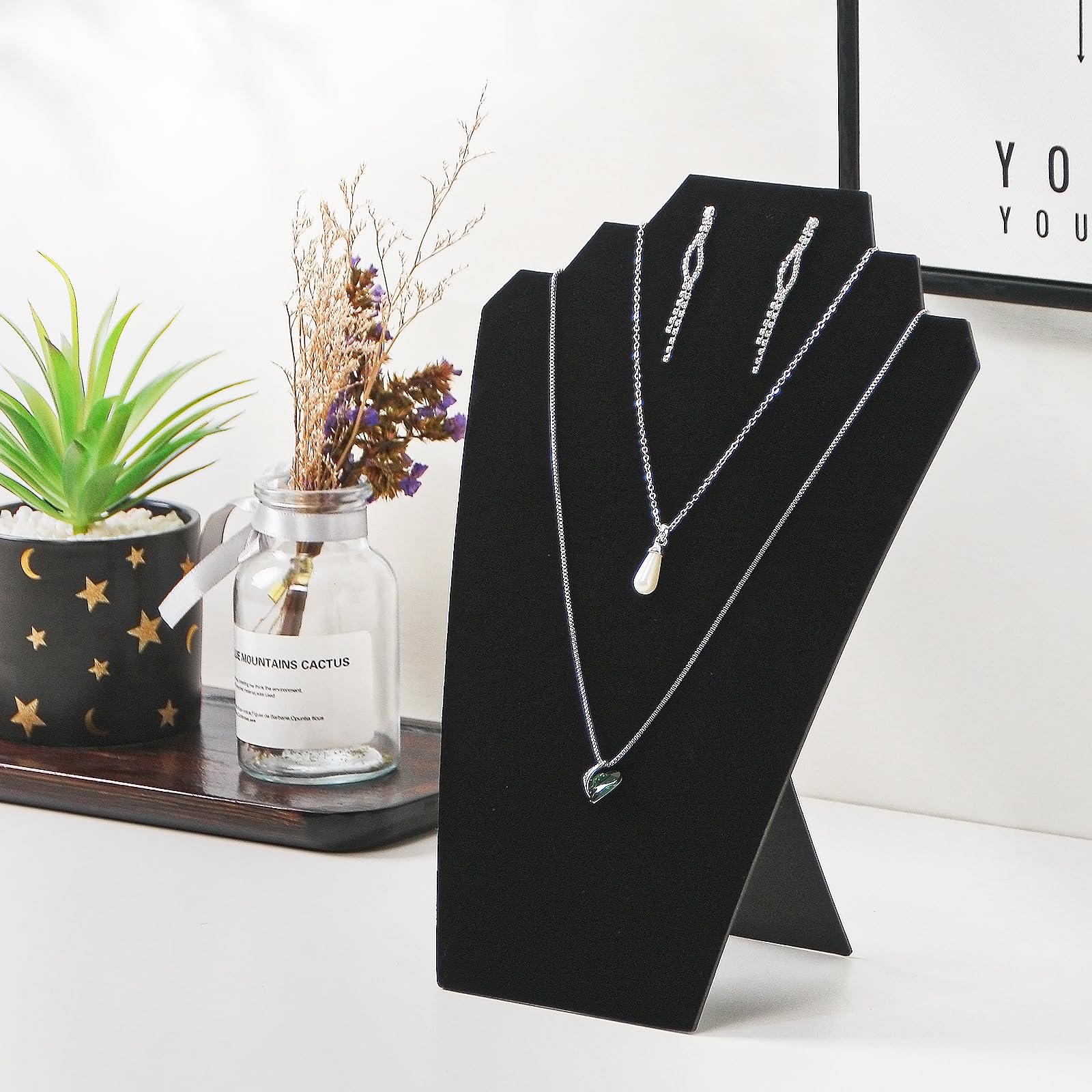 Justsoso 4pcs/set Velvet Black Foldable Necklace Display for Selling, Portable Jewelry Easel Display Stand Rack, Bust Stand Holder For Home Use or Shop Show
