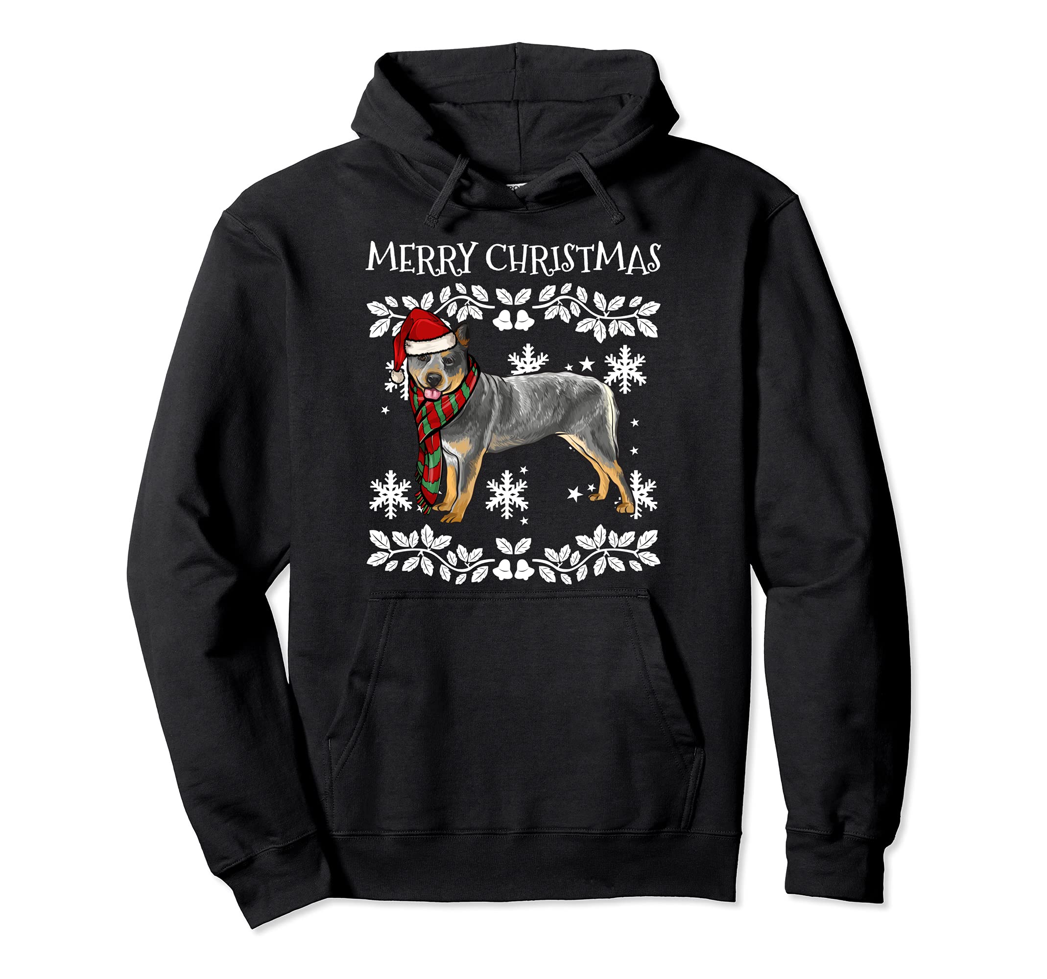 Merry Christmas Ornament Australian Cattle Dog Xmas Santa Pullover Hoodie, Black
