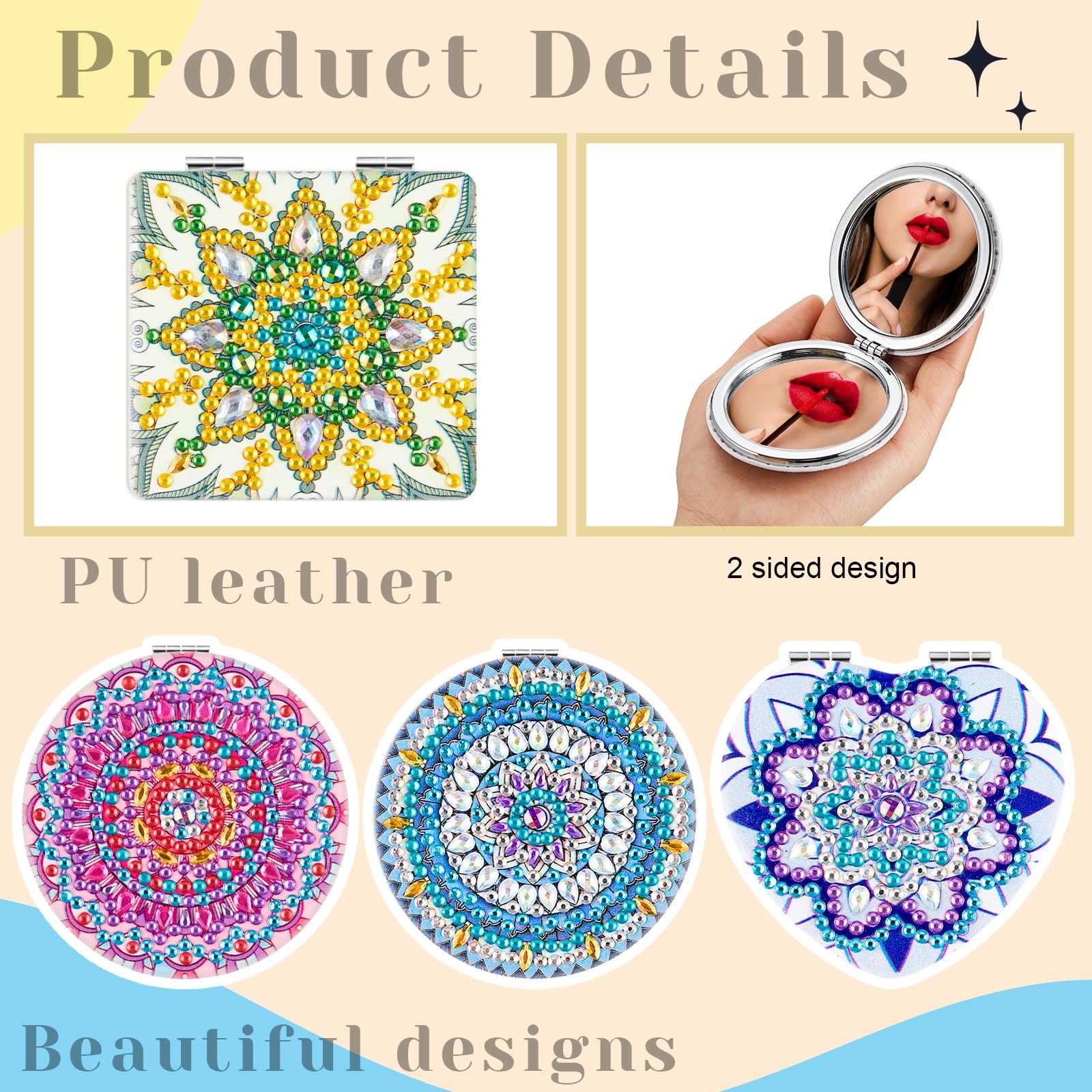 4 specchi tascabili compatti per pittura a diamante, con copertura per pittura a diamante, portatile, con ingrandimento, pieghevole, kit artistico per donne, ragazze e bambini (ovely)