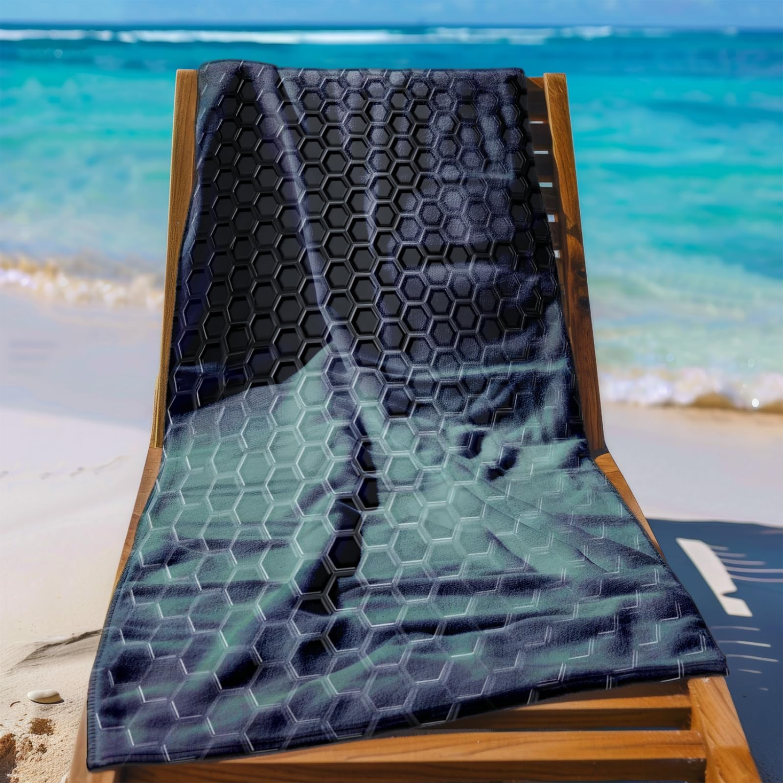 Telo Mare Grande Modello Geometrico Nero | Microfibra Telo Mare Antisabbia Leggero Compatto Asciugatura Rapida Assorbente Per Piscina Bagno Lavabile Fino