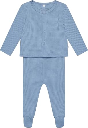 MORI Baby Waffle Cardigan and Footed Leggings Set - Stretchy Bamboo and Cotton Blend - Unisex Outfit for Toddlers and Babies