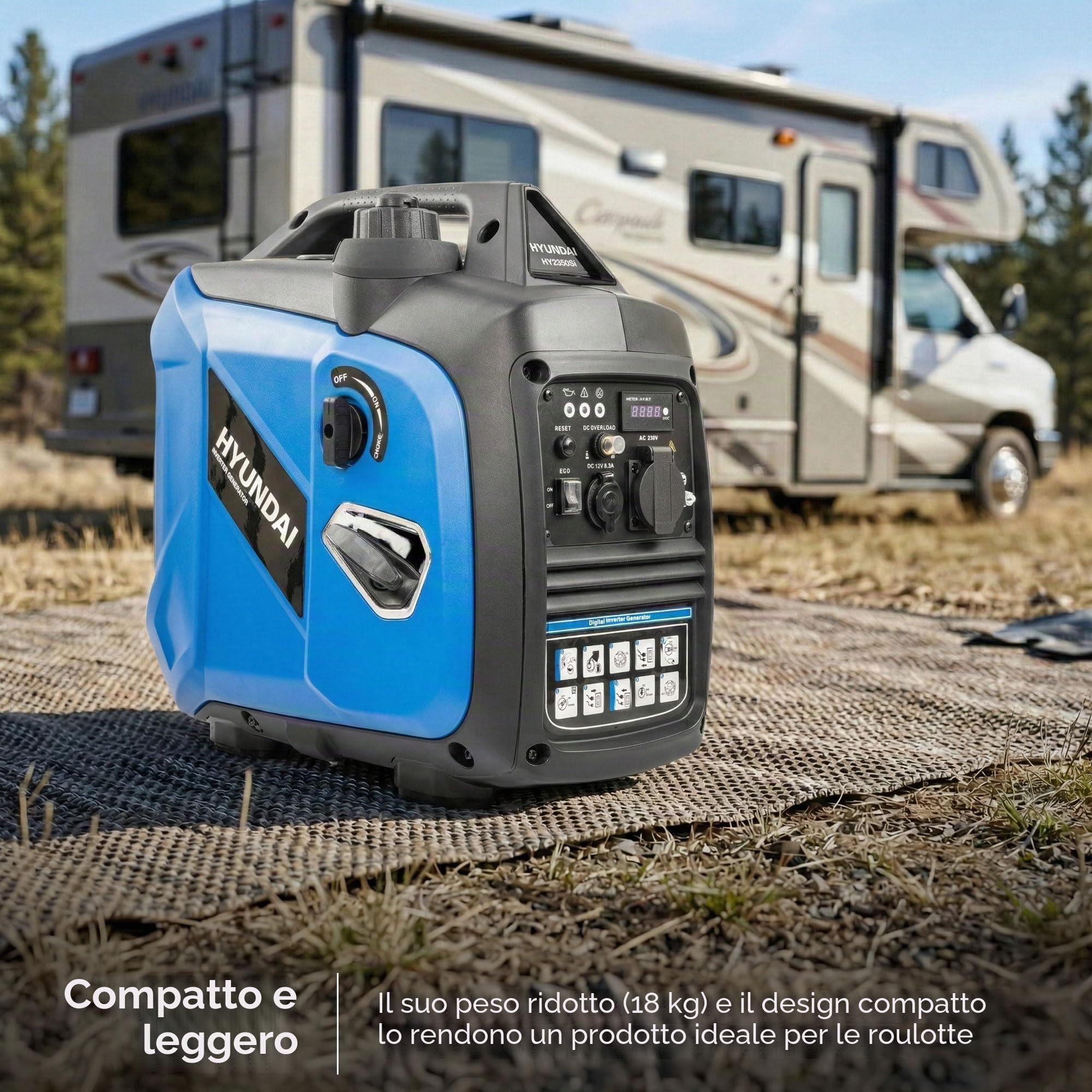 Hyundai Gruppo elettrogeno Inverter 2000 W / 1800 W Continuo, Benzina, Silenzioso, Onda Sinusoidale Pura, Spina EU, Garanzia 3 Anni - HY2350Si-EU
