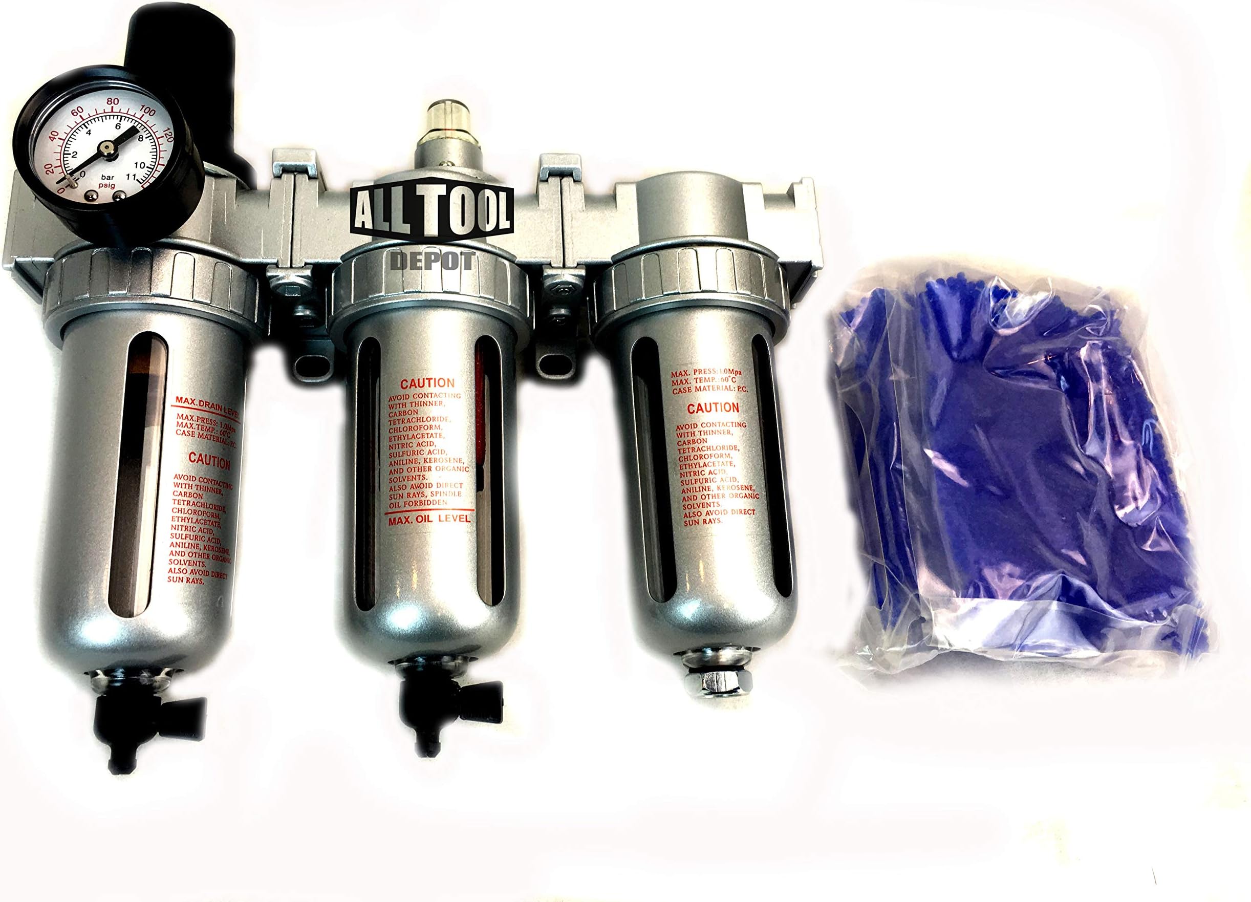 1/2" COMPRESSED AIR PARTICULATE FILTER WATER TRAP/PRESSURE REGULATOR/DESICCANT AIR DRYER/COALESCING FILTER FOR COMPRESSED AIR SYSTEMS GREAT FOR PLASMA CUTTER