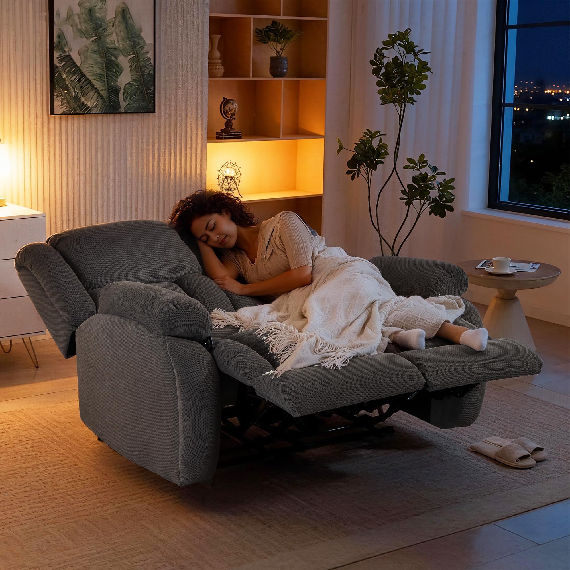 HOMCOM Sillón 2 Plazas Relax Reclinable Manual, Ajuste Separado, Sillón Relax Tapizado en Terciopelo, Reposapiés Ajustable, Asiento Amplio, Muelles, Acolchado Grueso, Sofá Reclinable hasta 135º, Gris