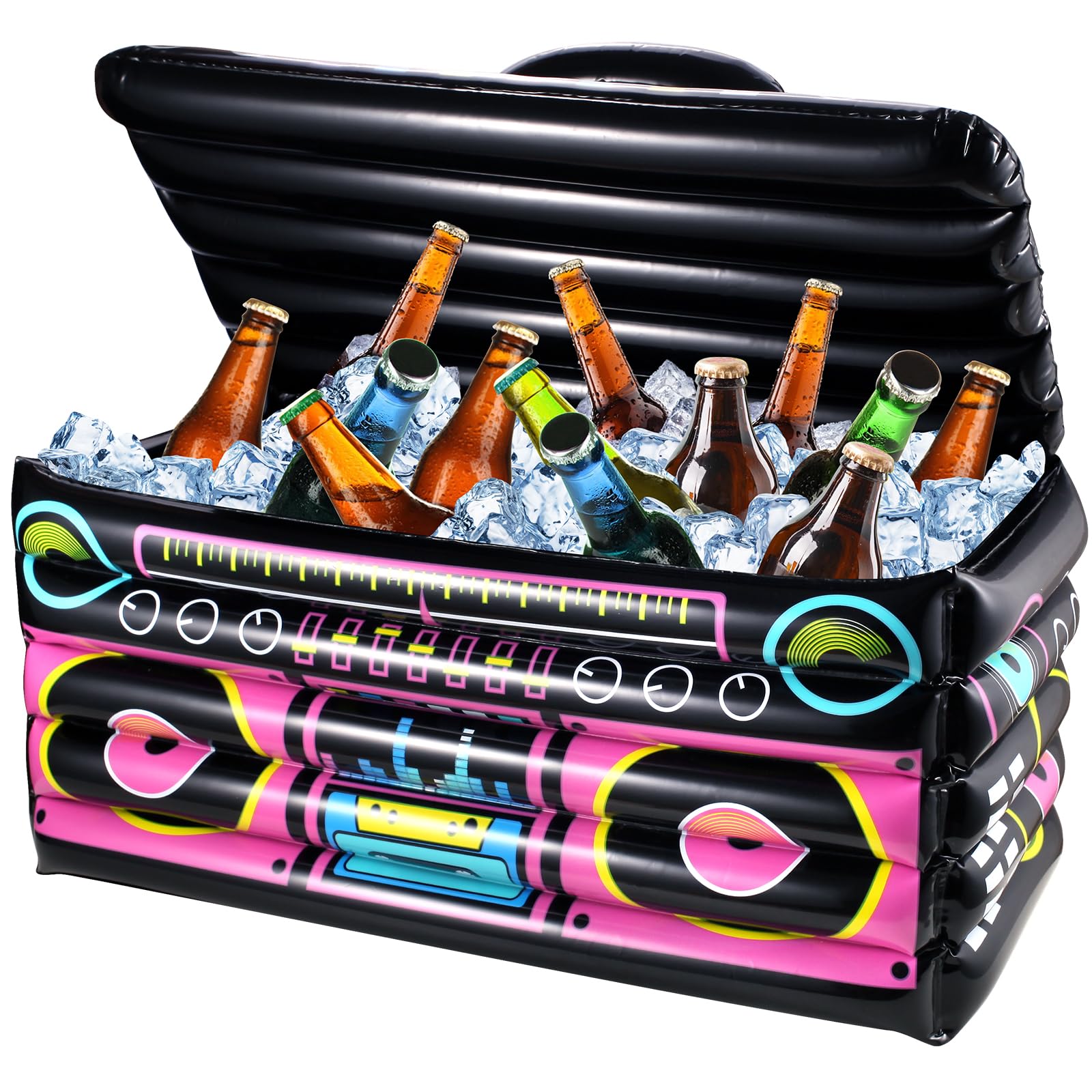 YOTNUS Inflatable Cooler for Parties, Radio Designed Style Inflatable Boom Box, Inflatable Drink Cooler for Parties, Blow up Party Cooler for 80s90s Party Decorations (Black Pink), 1 Pack