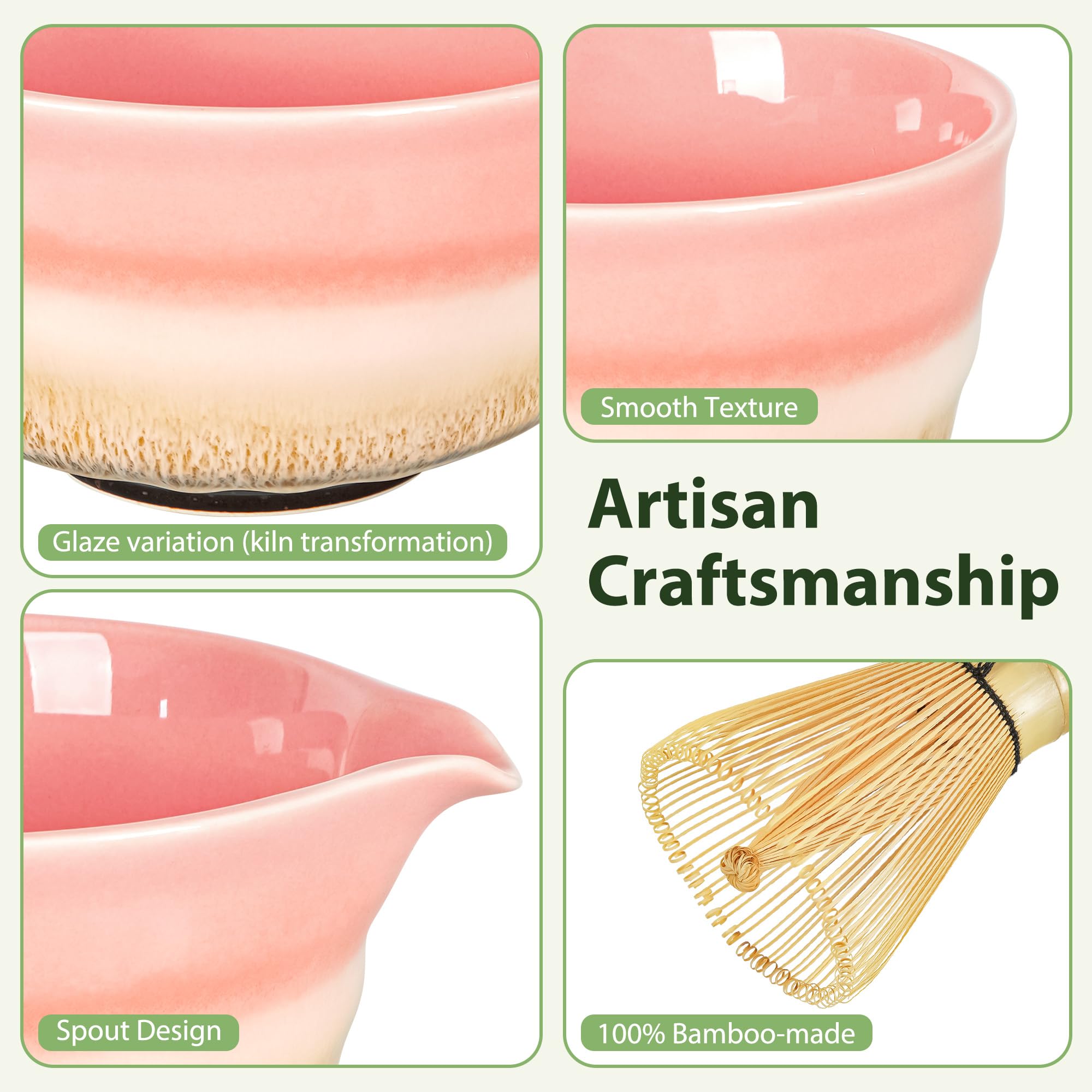 Matcha Kit para Principiantes - Set de 7 Piezas Incluye: Tazón (Chawan), Batidor de Bambú (Chasen), Cuchara, Tamiz, Soportes y Base - Kit de Té Matcha Artesanal