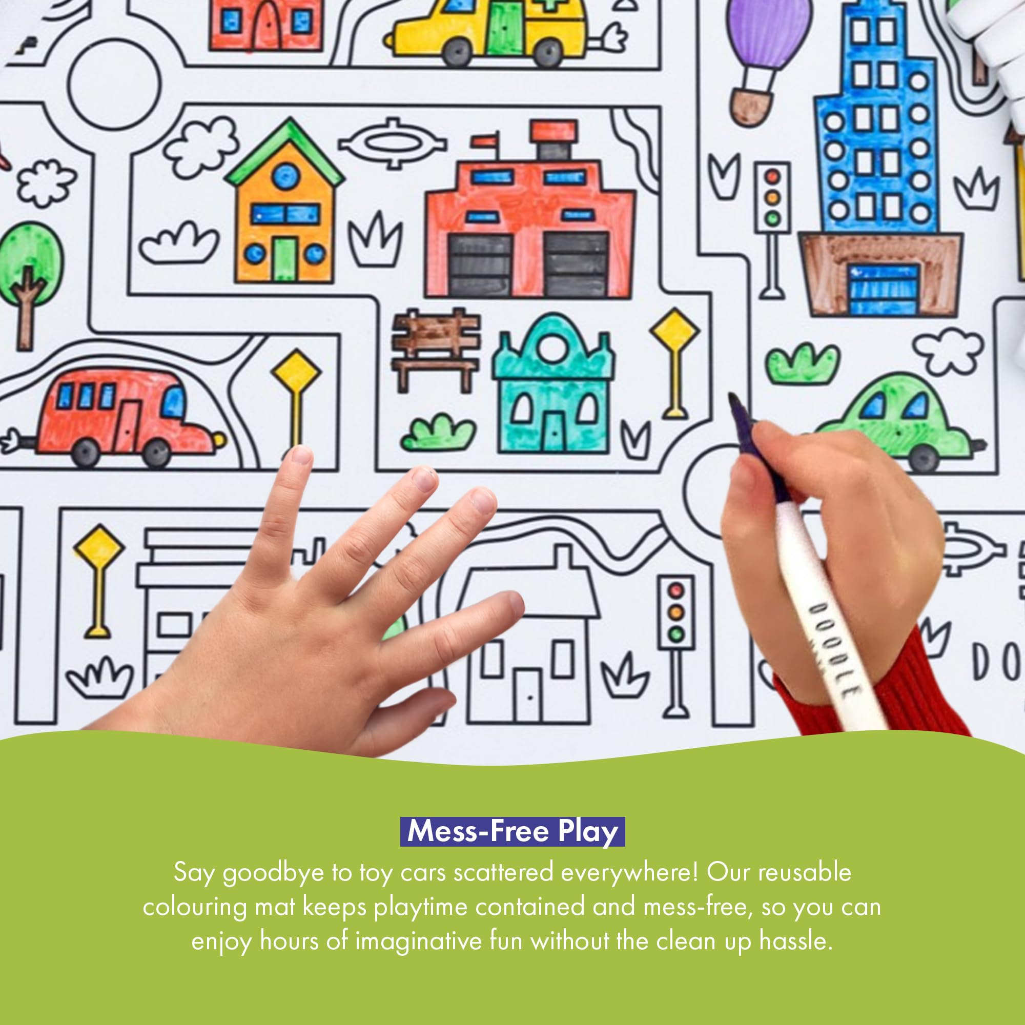 Doodle Mats Reusable Town and Vehicle Colouring Mat for Kids, Clear/Transparent - Image 2