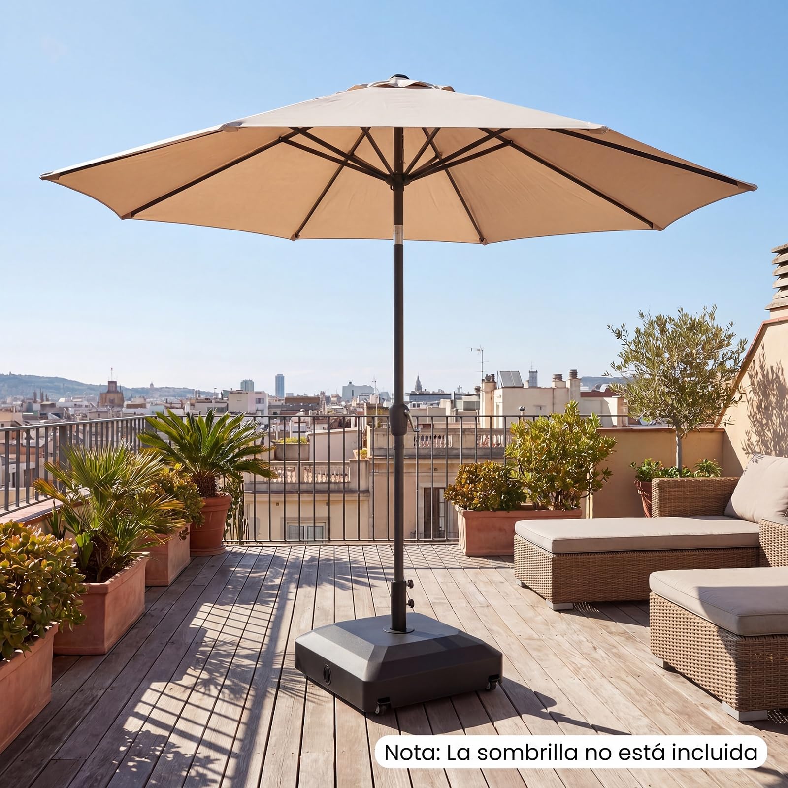 COSTWAY Base de Sombrilla con Ruedas, Pie Sombrilla Rellenable con Agua y Arena de 68 kg, 2 Frenos, 2 Perillas de Ajuste y 3 Adaptadores para Postes de 32/40/48 mm, Soporte de Parasol Terraza Exterior