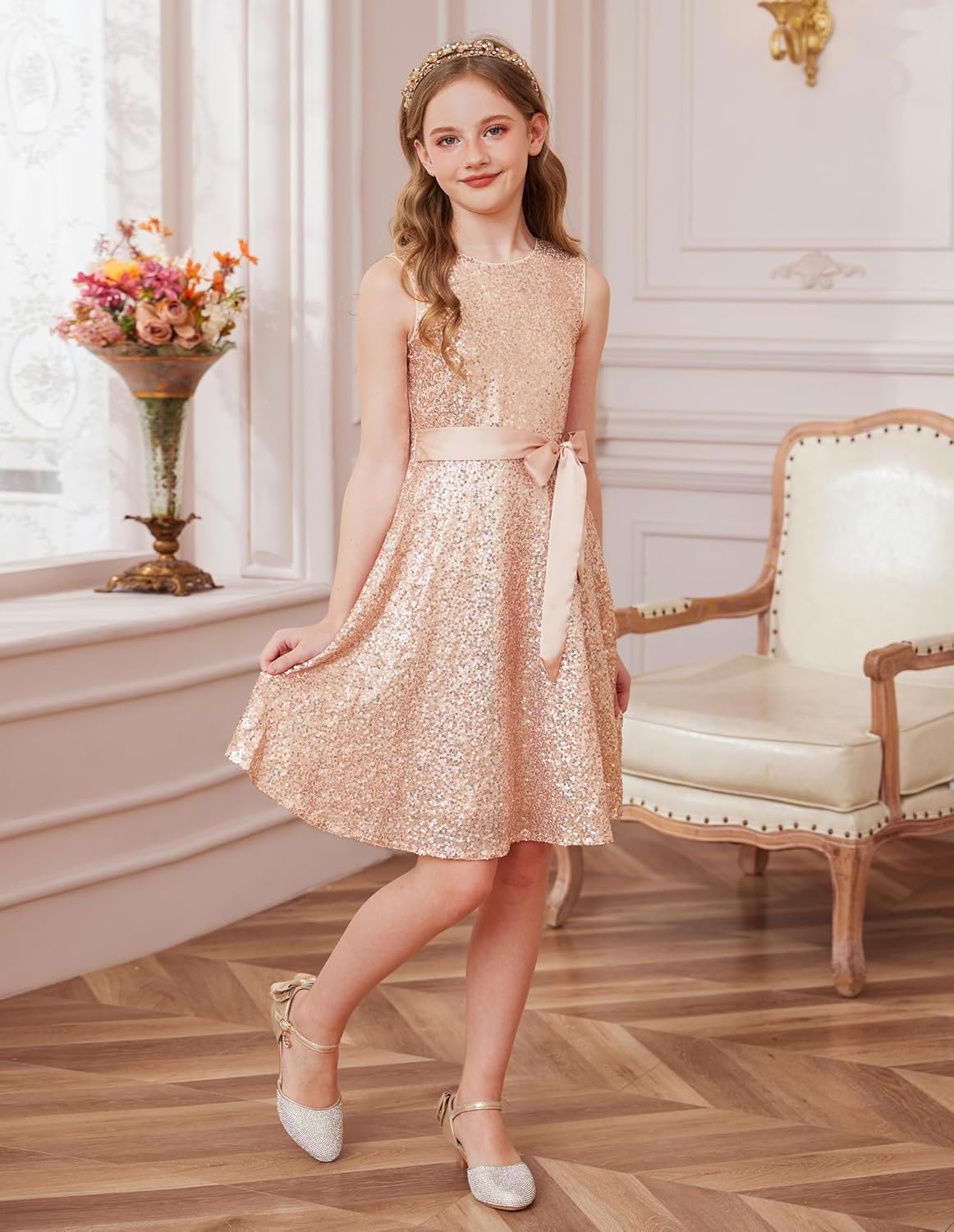 GRACE KARIN Girls Sequin Sparkly Dress Kids Party Birthday Fancy Formal Cocktail Pageant Christmas Dresses Size 6-14Y - Image 5