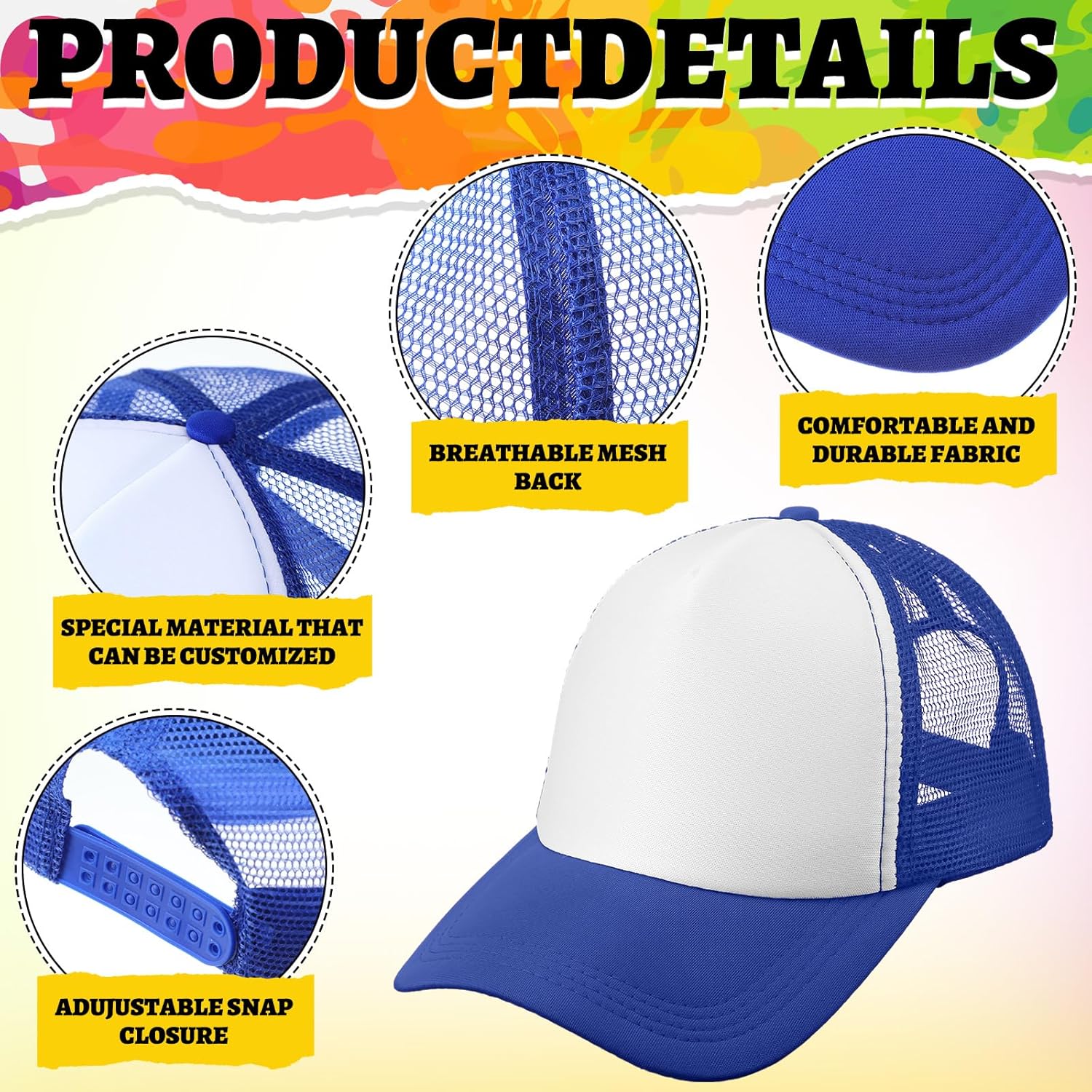 Xtinmee 36 Pcs Sublimation Blank Trucker Hats Bulk Mesh Baseball Cap DIY Adjustable Mesh Polyester Hat for Men Women