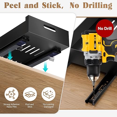 Miniatura 3 de Organizador de gabinete extraíble profundo de 10 pulgadas de ancho, cajón deslizante resistente para cocina, dormitorio y baño, fácil instalación y