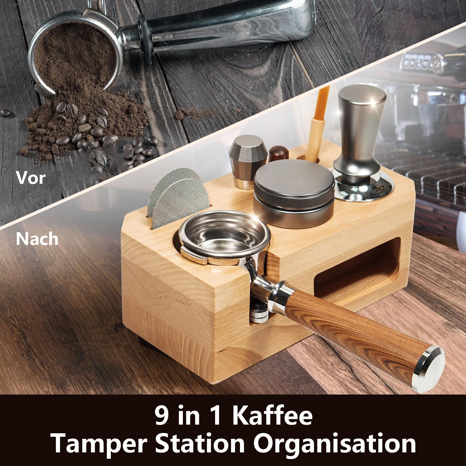 Generisch 58mm Kaffee-Stampfstation mit Tamperhalter aus Holz Barista-Zubehör für Perfect Tamp Buche Holz 51/54mm