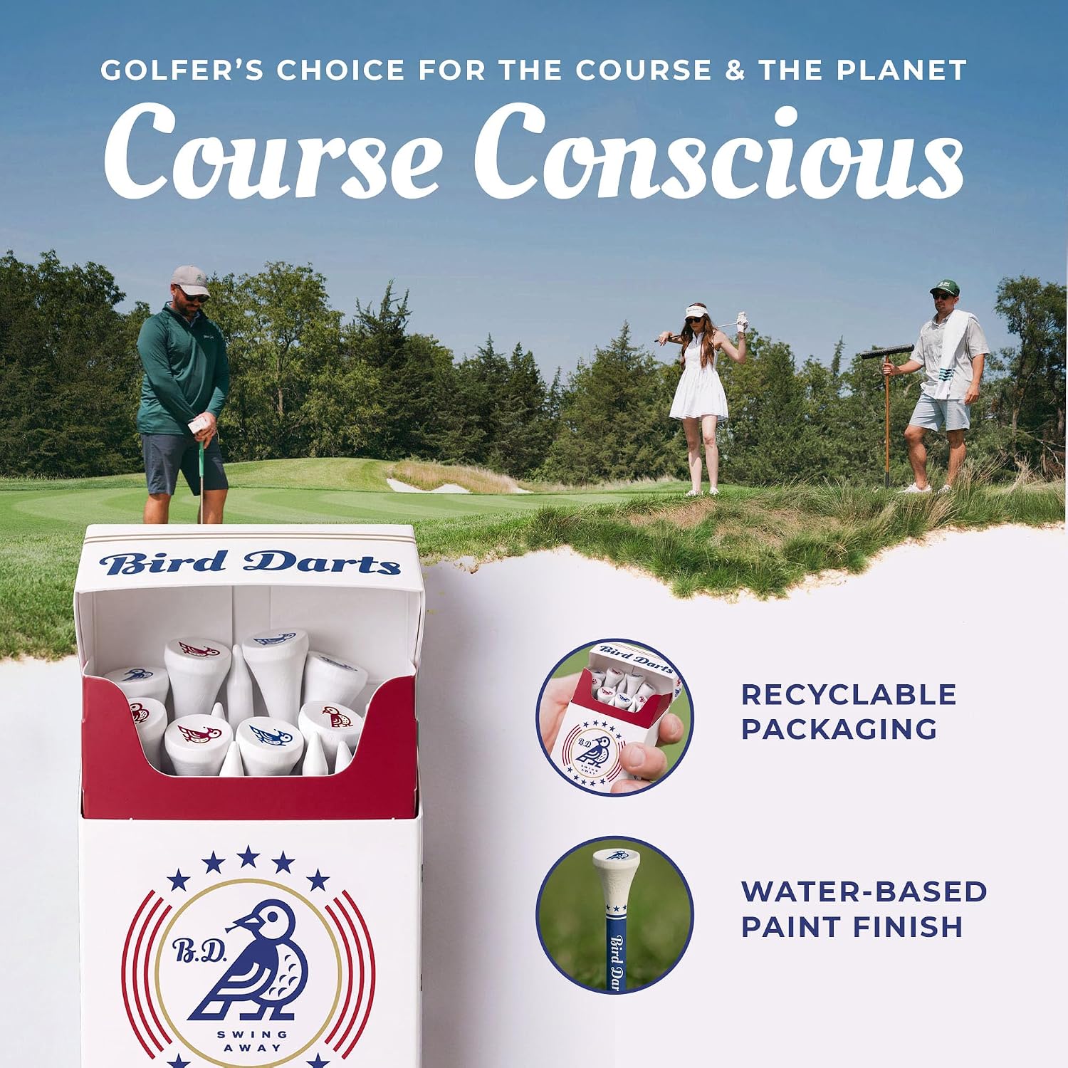 Bamboo Golf Tees 2 ¾|180 Short Wood Golf Tee in Cigar-Style Pack