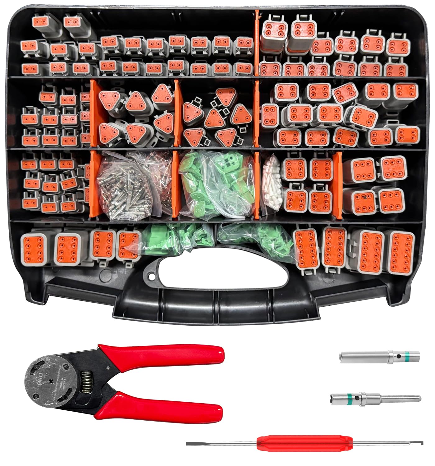 GKG 602PCS Deustch Connector Kit - 2 3 4 6 8 12 Pin DT Connectors with Deutsch Crimp Tool, Removal Tool & Size 16 Solid Contacts (14-16AWG), IP68