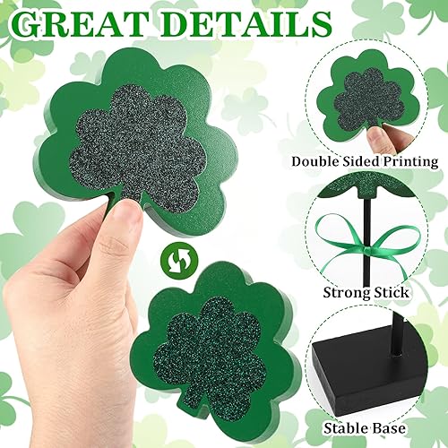 Miniatura 4 de Hedeey Decoración de bandeja escalonada del día de San Patricio, juego de trébol de madera de 3 piezas, verde oscuro (base de 3.1 x 1.7 pulgadas,