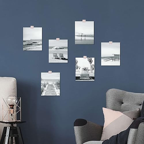 Miniatura 4 de Impresiones artísticas costeras de playa, decoración de pared, juego de 6 elegantes pósteres temáticos de océano de California en blanco y negro,
