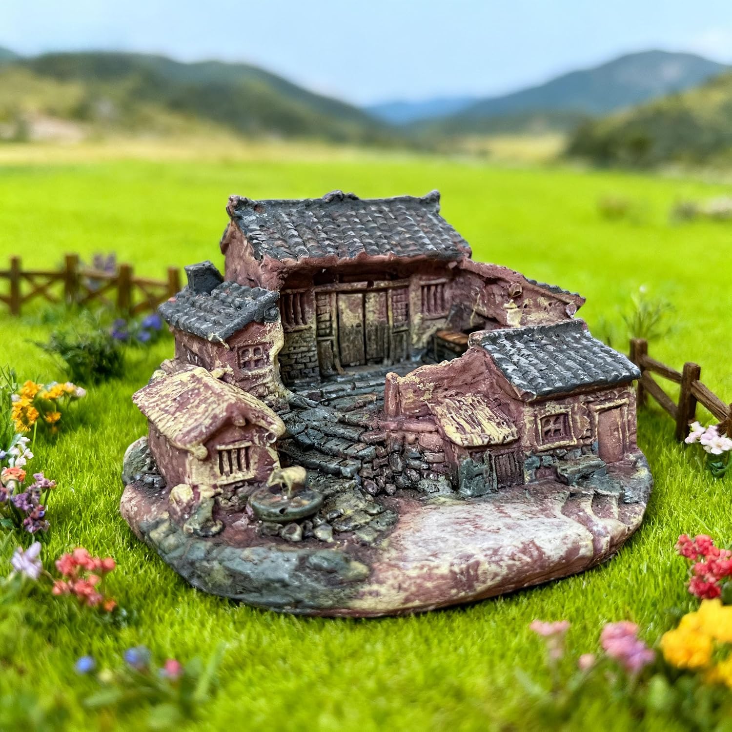 Resin Houses, Miniature Fairy Cottage Houses for Gardens, Patio Outdoor Decor Transform Your Miniature Garden into an Enchanting Village Scene with This Beautifully Detailed Stone