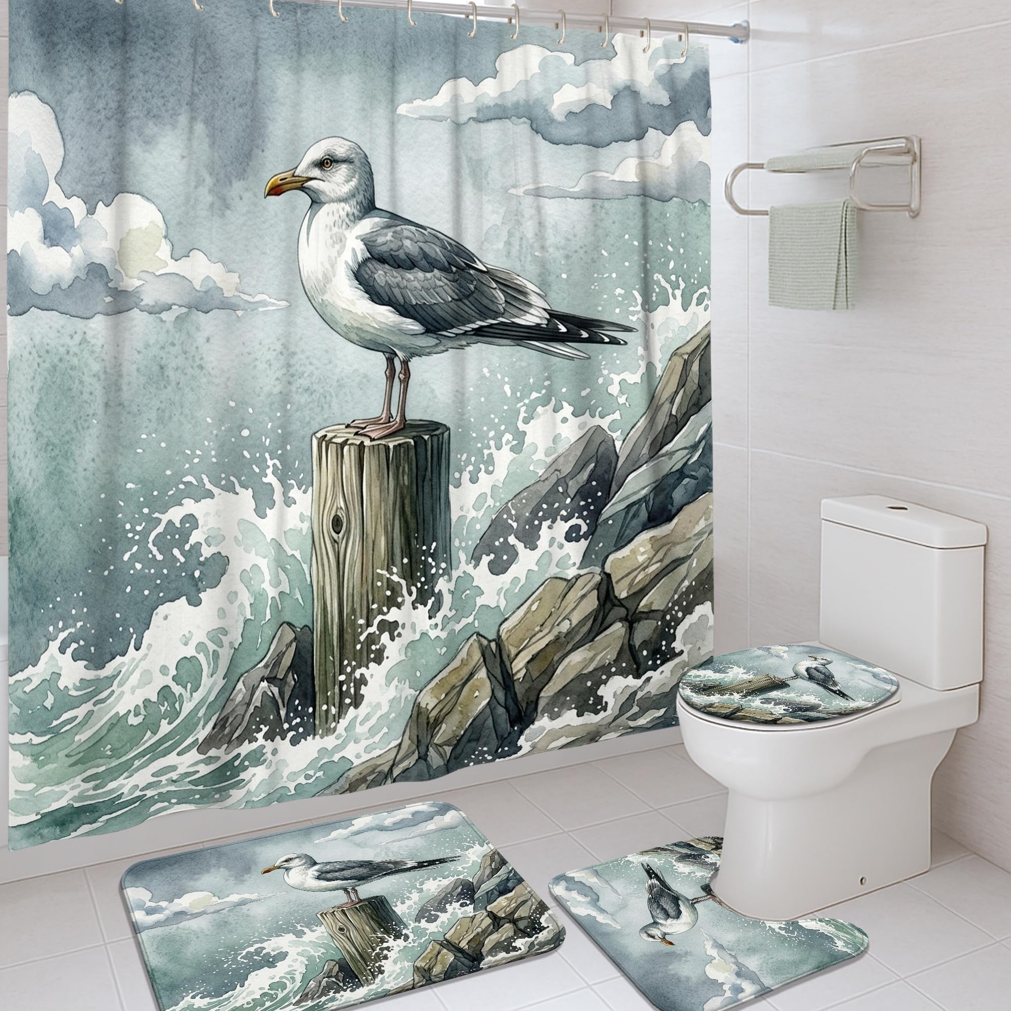 Rideau de douche bleu 183x183 cm avec tapis assorti pour la salle de bain