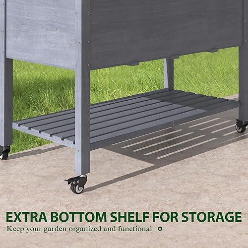 Miniatura 8 de MUPATER Cama de jardín elevada de 4 x 2 pulgadas, cama de jardín elevada con agujeros de drenaje, maceta con cuatro ruedas y patas para hierbas y