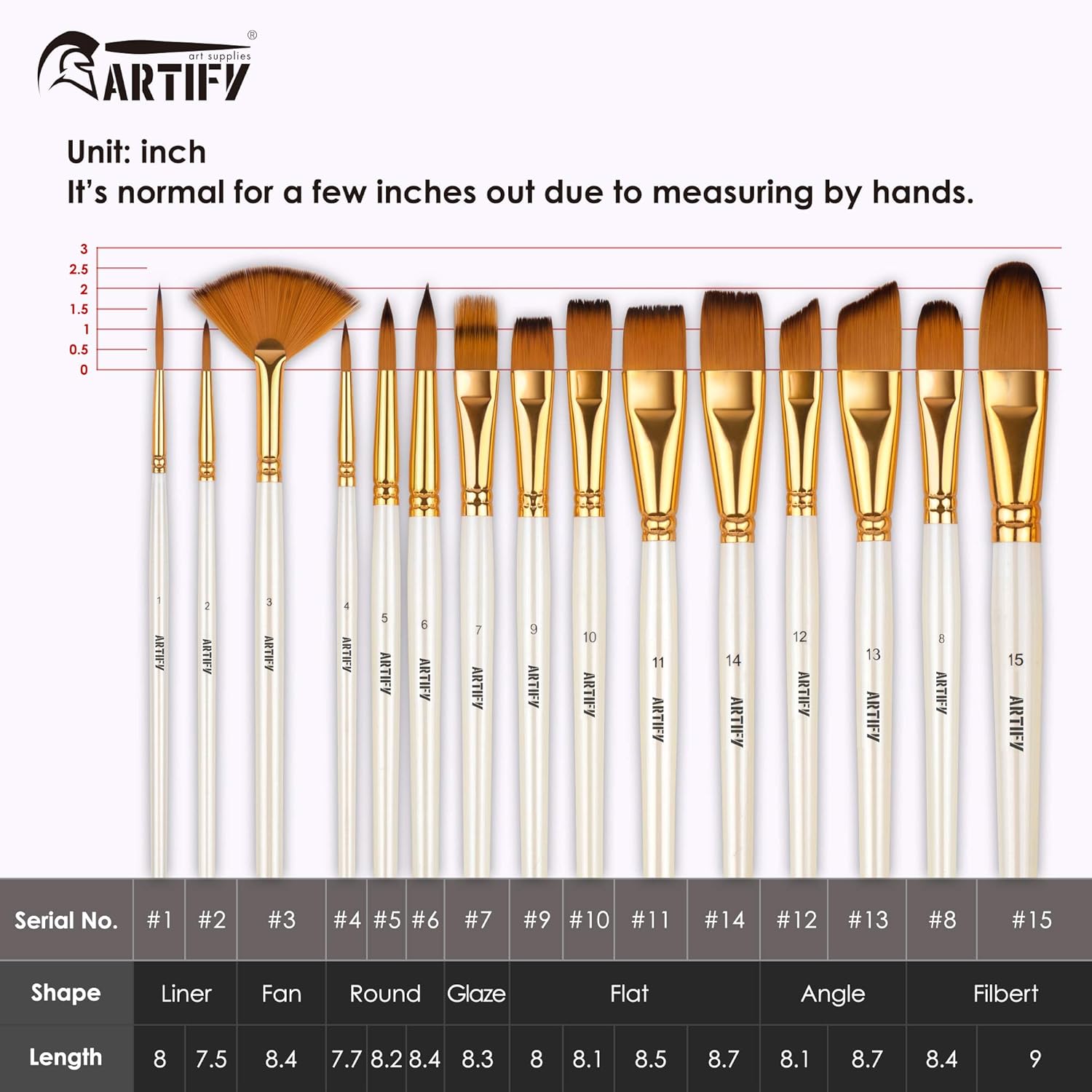 ARTIFY 15 pcs Paint Brush Set for Acrylic Oil Watercolor Gouache Painting Includes Pop-up Carrying Case with Palette Knife and 2 Sponges