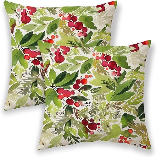 Fundas de almohada navideñas de 20 x 20 pulgadas, almohadas decorativas de acuarela para exteriores, para sofá, decoración de Navidad, funda de Fundas de almohada navideñas de 20 x 20 pulgadas, almohadas decorativas de acuarela para exteriores, para sofá, decoración de Navidad, funda de