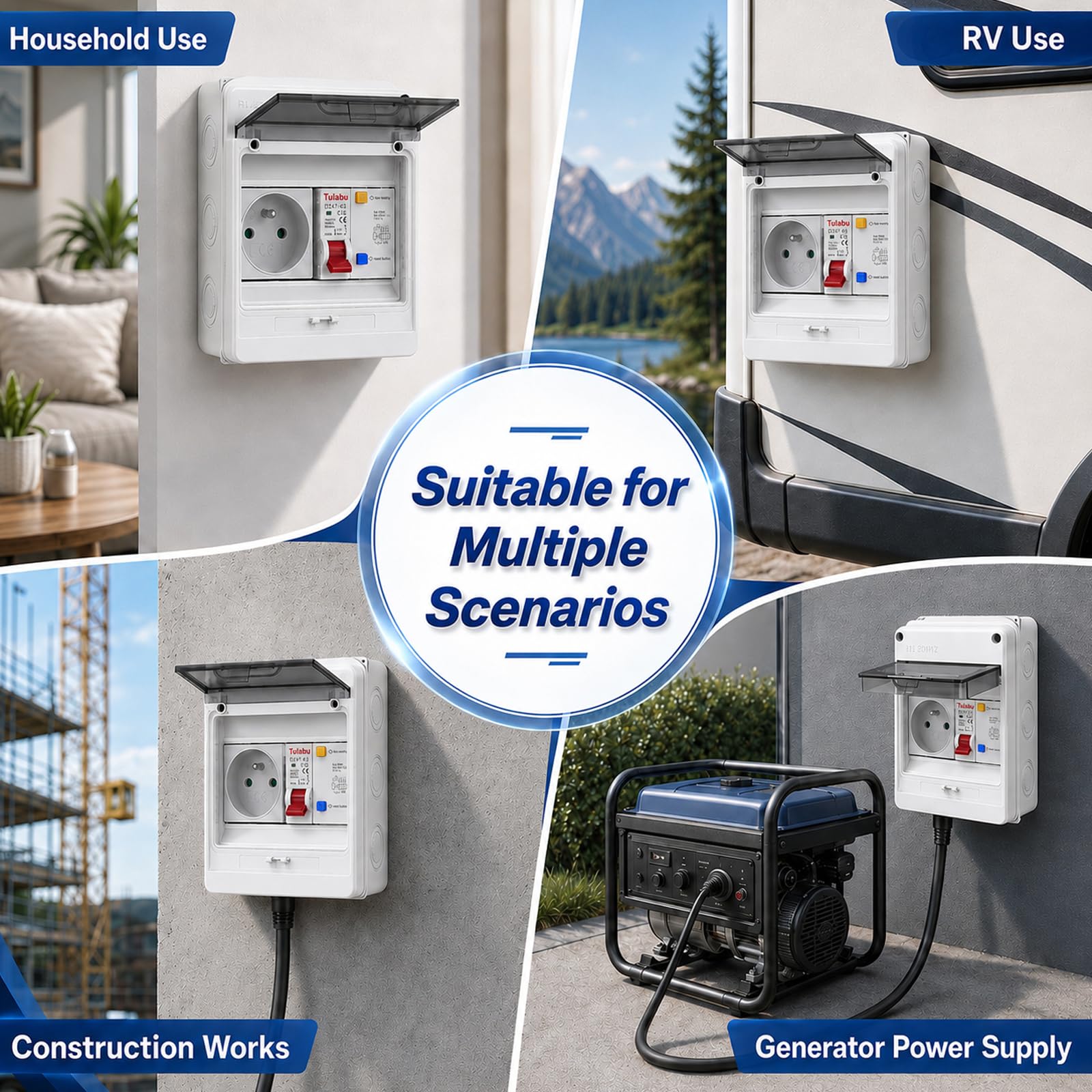 Centralino portafusibili parete IP65 con presa e RCD 16 A | Centralino portafusibili parete 1 fila con presa 16A e interruttore magnetotermico C16A 230 V, per uso interno ed esterno