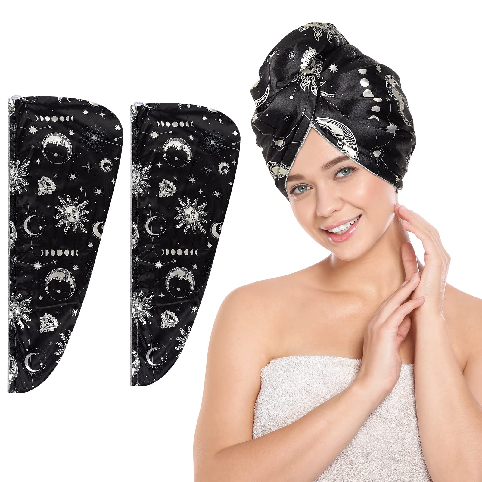 Beinou Microfiber Hair Towel 2 Pack Satin Hair Towel Wrap for Women Double-Sided Use Hair Turbans for Wet Hair Absorbent Hair Plopping Towel Curly Thick Long Hair