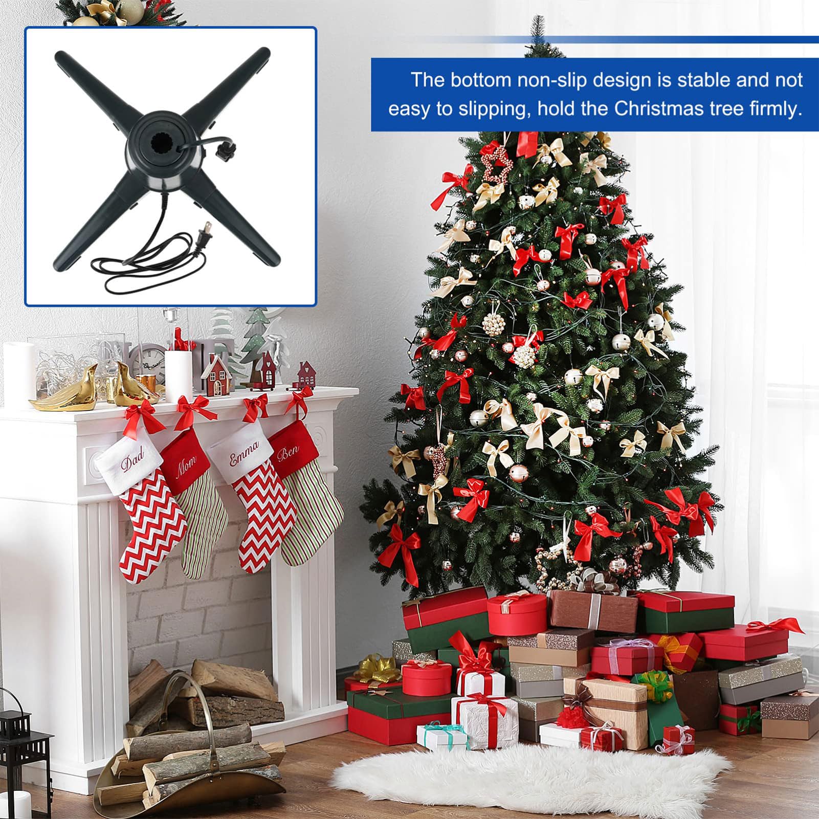 Soporte de Base de árbol Giratorio eléctrico, Soporte de árbol de Navidad Giratorio de 360°, Base de decoración de árbol de Navidad Resistente, para decoración de árbol de Navidad 50cm