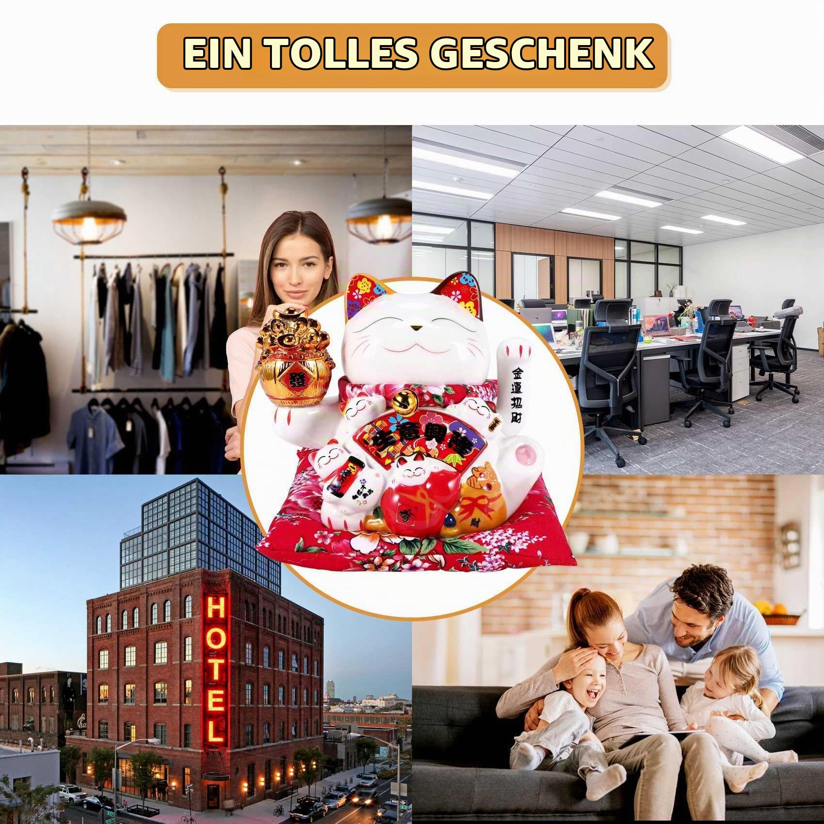 7 Keramik Winkende Katze Maneki Ornament Feng Shui Dekoration Schaukel Katze,B