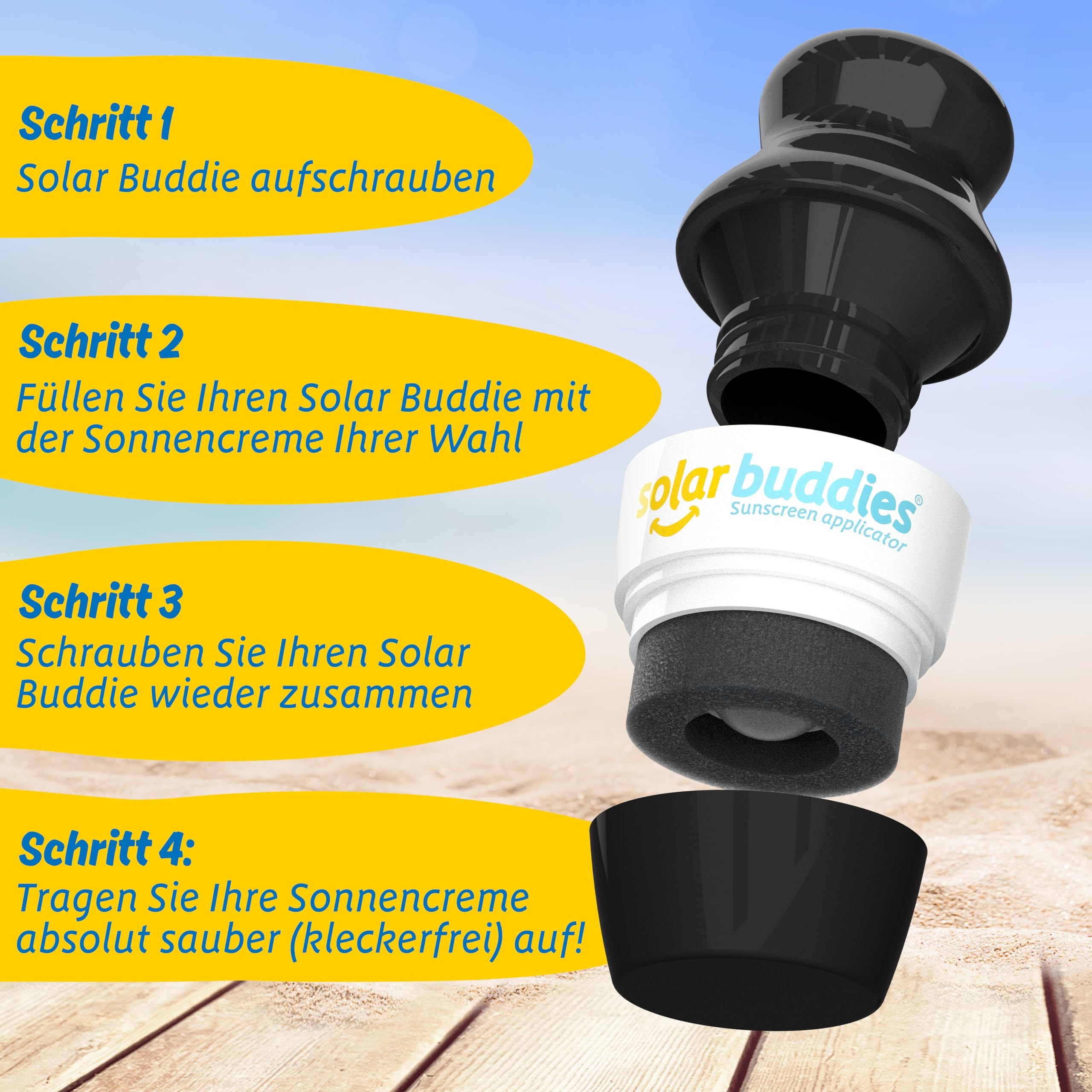 Solar Buddies Sonnencreme-Applikator - VollRot & VollSchwarz - Nachfüllbarer Roll-on Schwammapplikator für Sonnencreme, Sonnenmilch & Lotion für Kinder, Erwachsene & Familien - Fasst 100ml