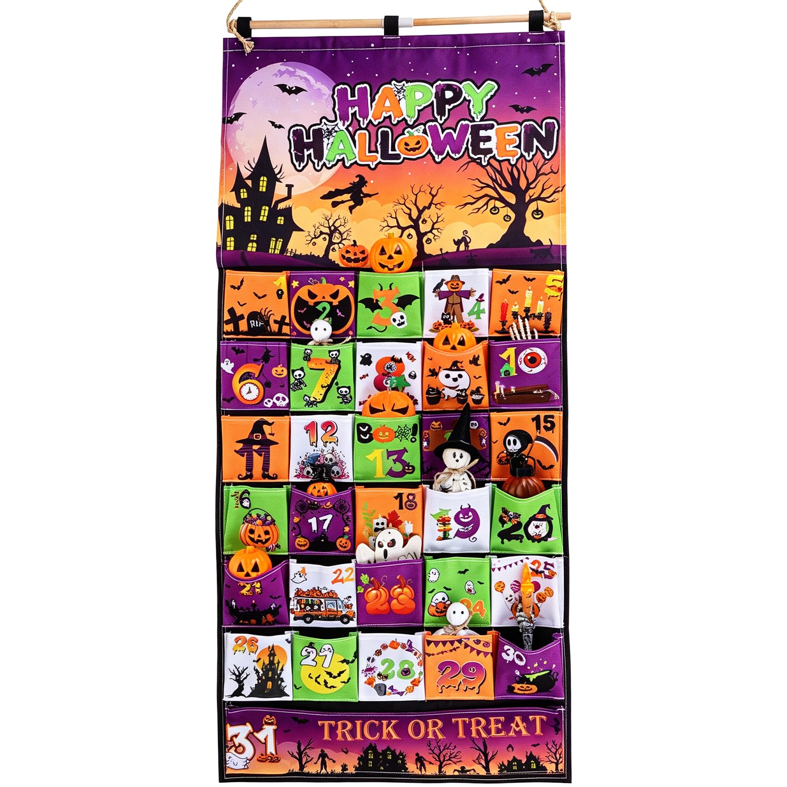 YXSJAS Fabric Halloween Advent Calendar 2026 Countdown to Halloween Advent Calendar 31 Days Mystery Happy Halloween Countdown Calendar with 30 Pockets Reusable for Home Wall Decor Party Supplies