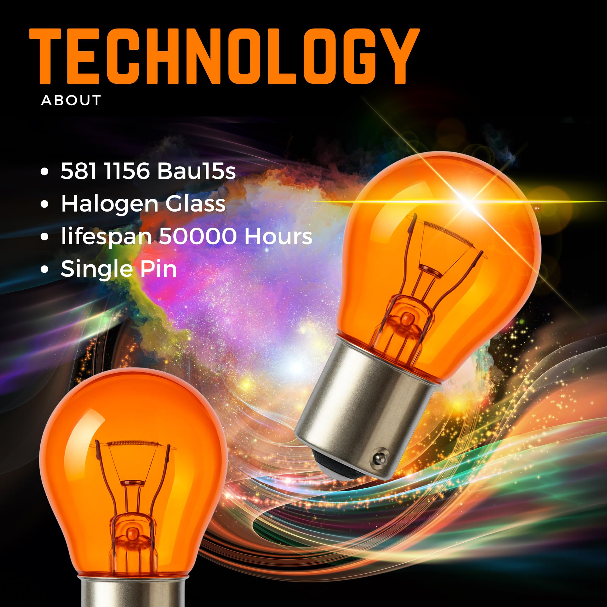 Argo 581 PY21W Indicator Bulbs 12V 21W BAU15S Orange Amber Turn Signal Hazard Light Road Legal Halogen Headlight Bulb - Pack of 2 Replacement - 5