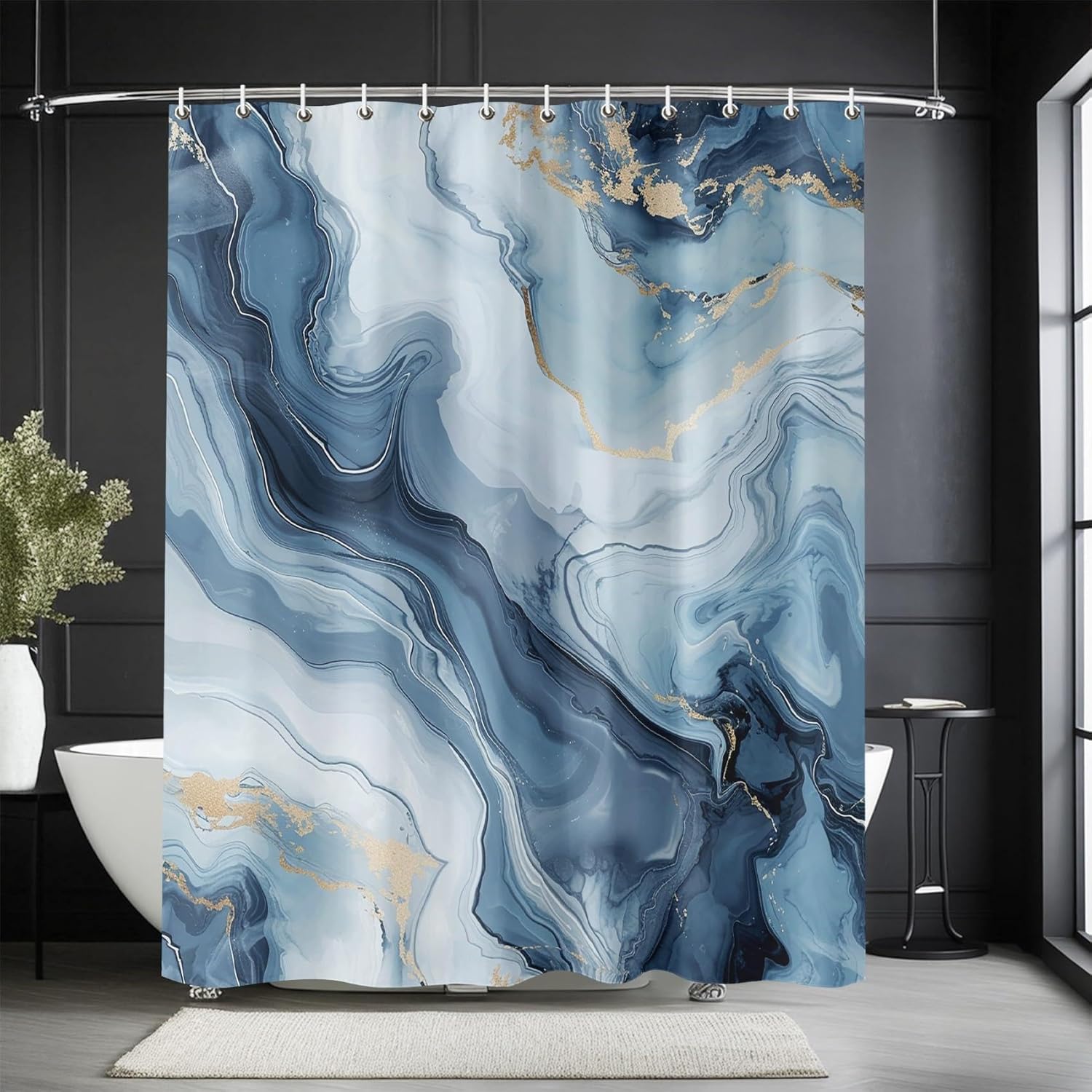Black and White Marble Shower Curtain 70X90in/178x229cm Modern Minimalist Style Bathroom Decor, Machine Washable Bathtub Curtain, Waterproof Polyester Fabric Cloth Bath Curtains with Hooks